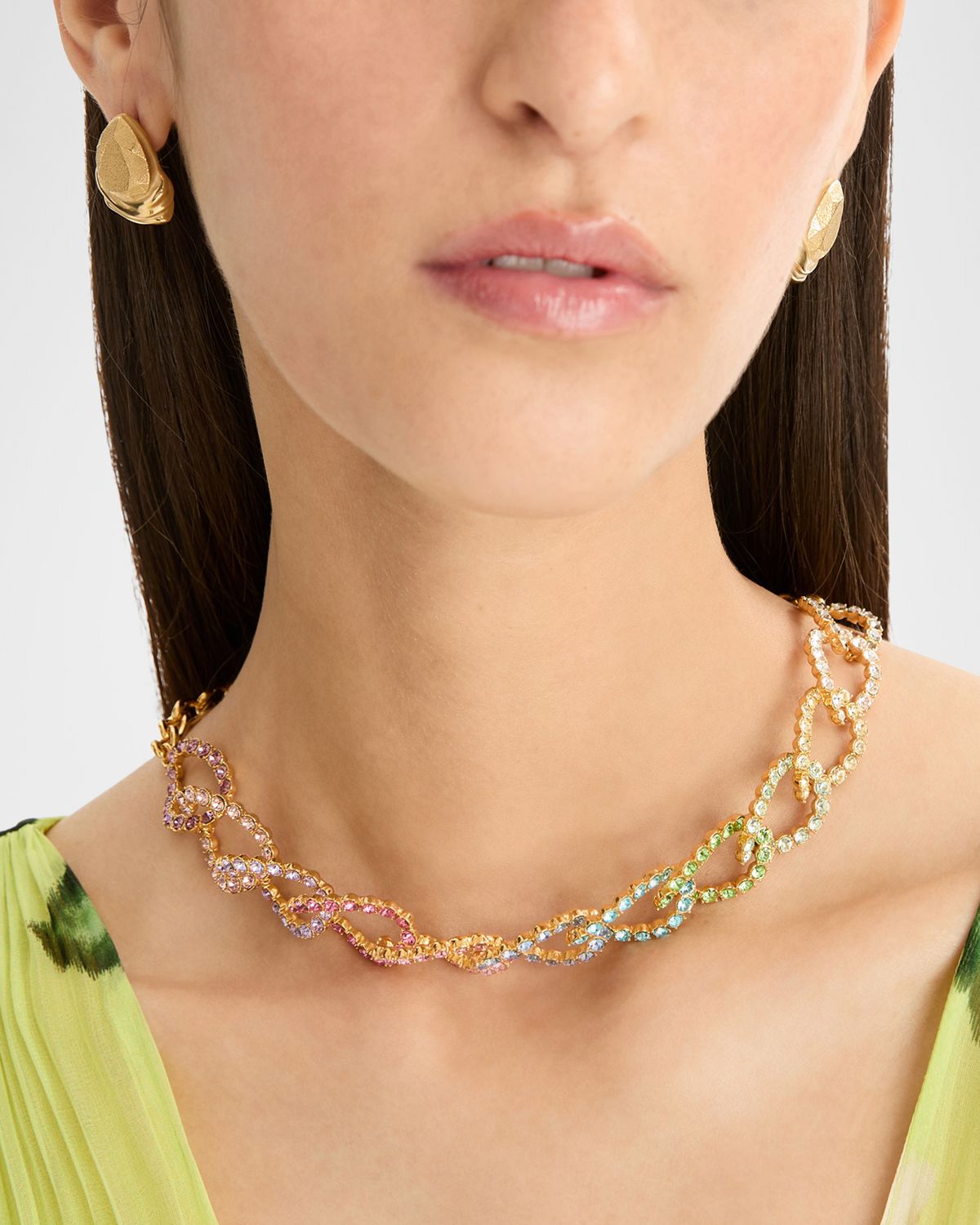 Oscar de la Renta Rhinestone Chain Statement Necklace