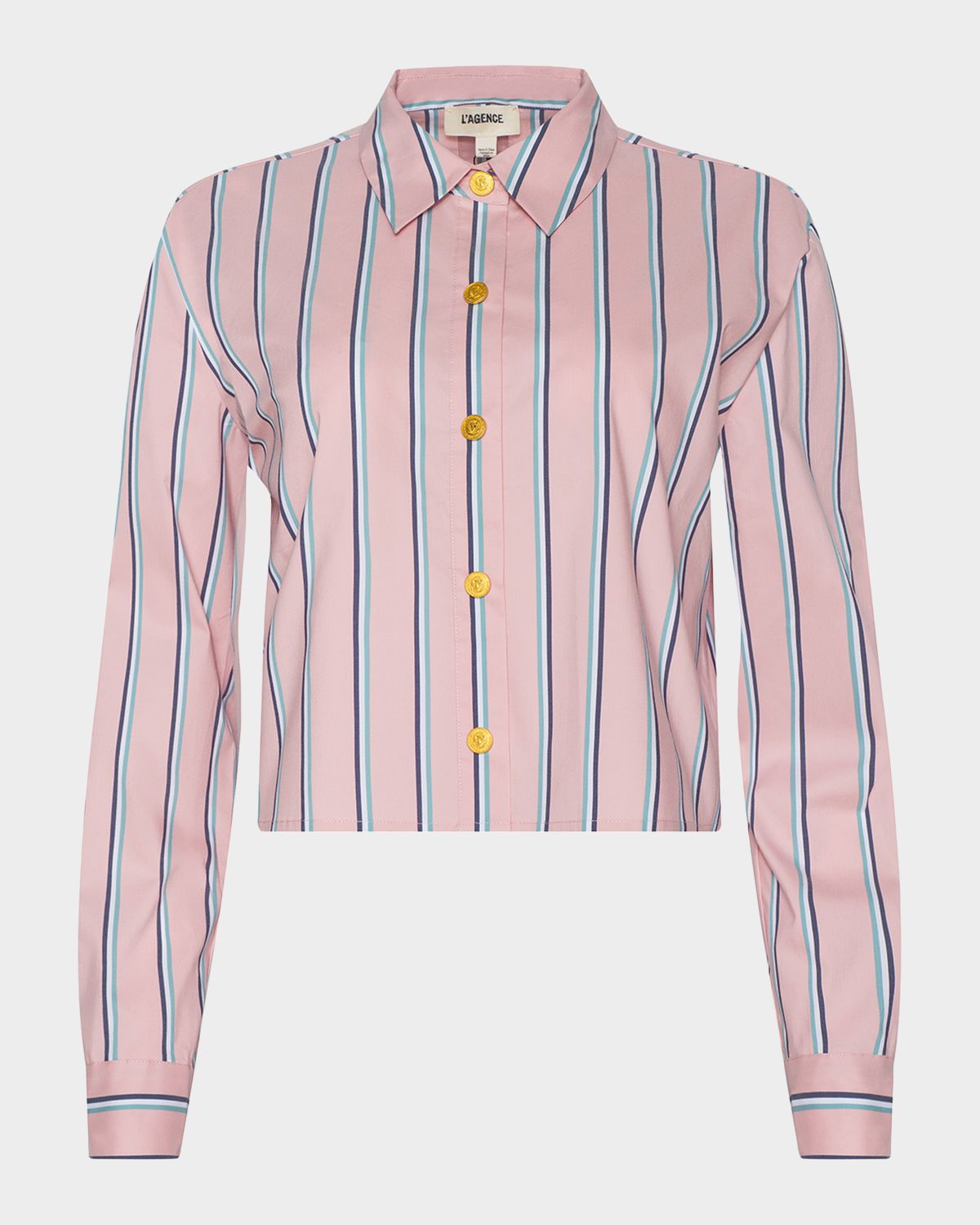 L 'Agence Cosette Stripe Cropped High-Low Shirt