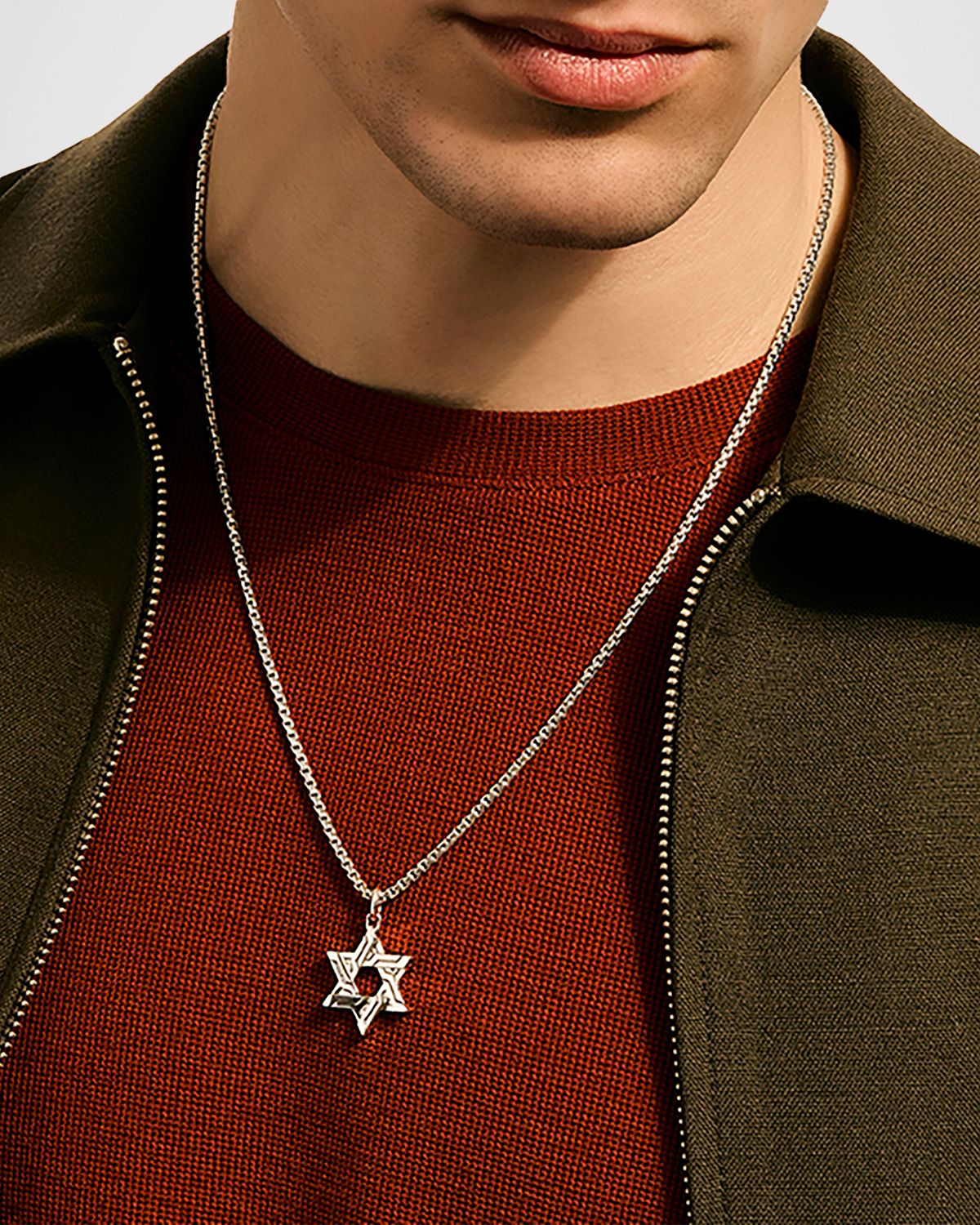 John Hardy Men 's Icon 50 Sterling Silver Star of David Pendant Necklace, 2.7mm