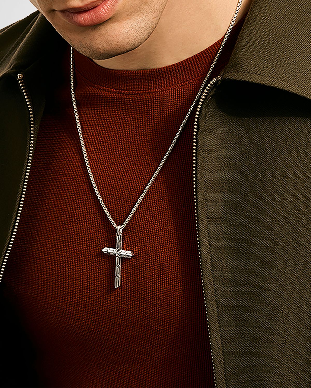 John Hardy Men 's Icon 50 Sterling Silver Cross Pendant Necklace, 2.7mm