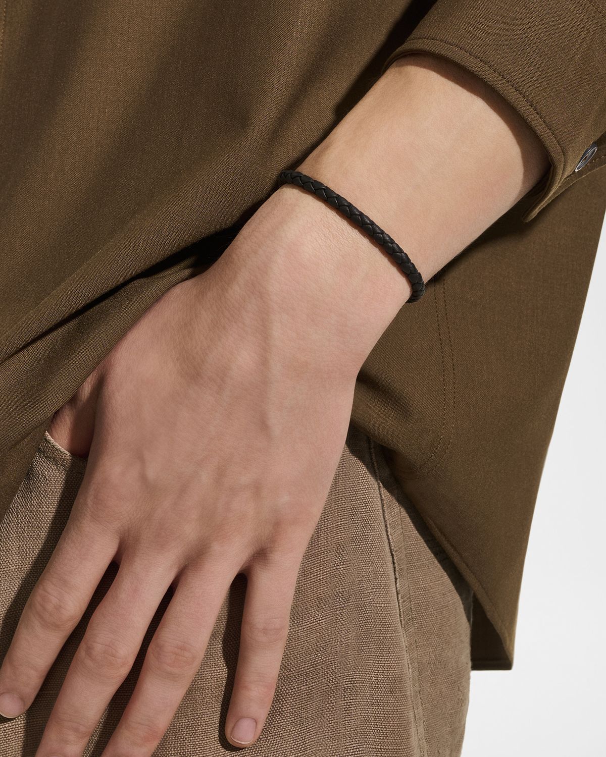 John Hardy Men 's Braided Leather Bracelet with 14K Gold, 5mm