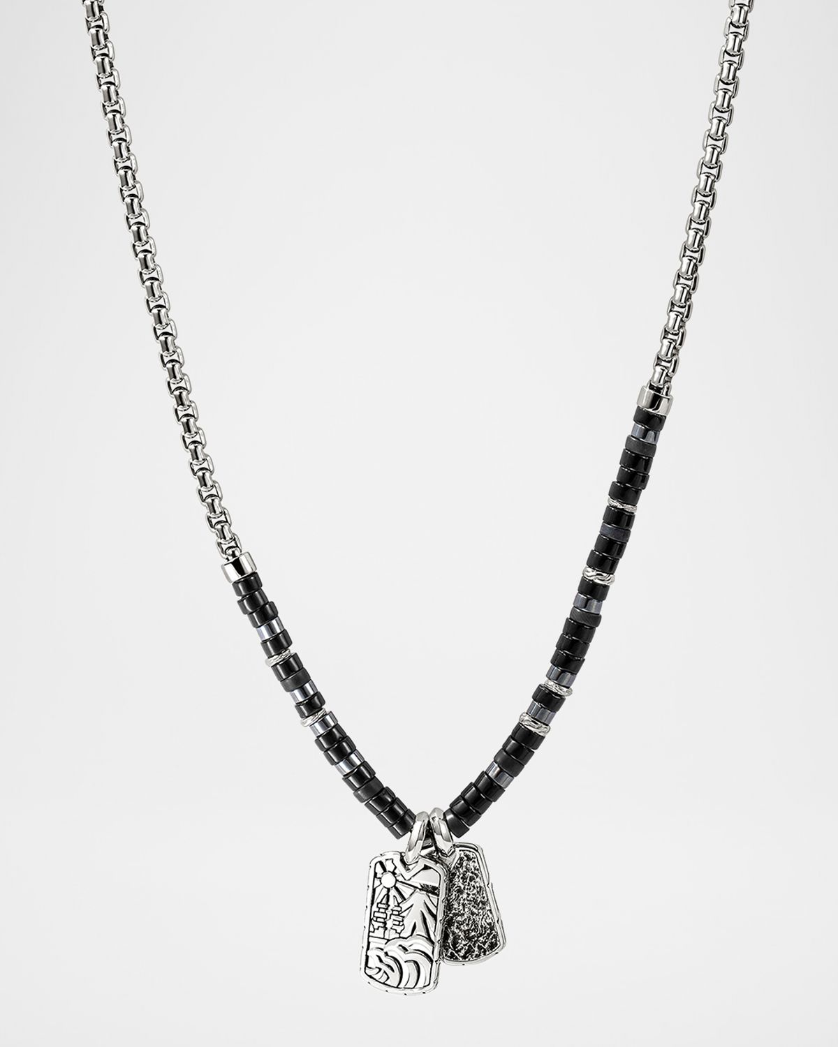 John Hardy Men 's Sterling Silver Black Onyx and Hematite Heishi Beaded Tag Necklace