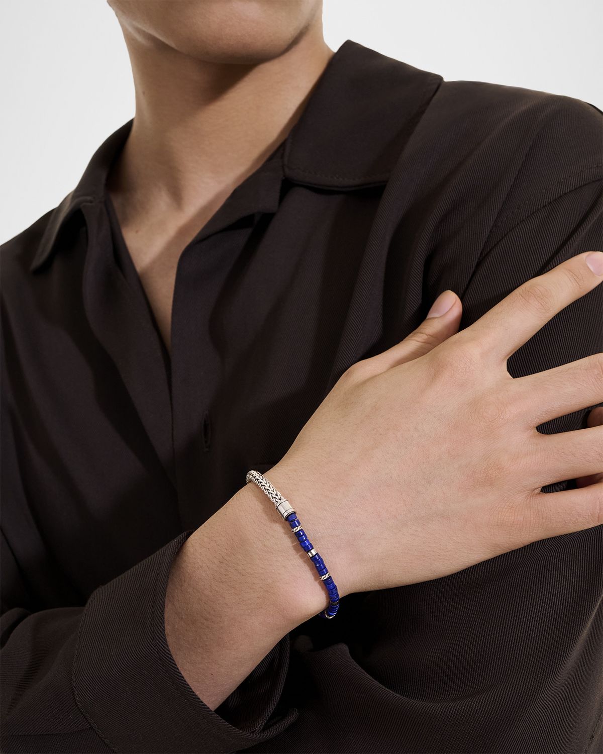 John Hardy Lapis Heishi Chain Bracelet with Sterling Silver, 4mm