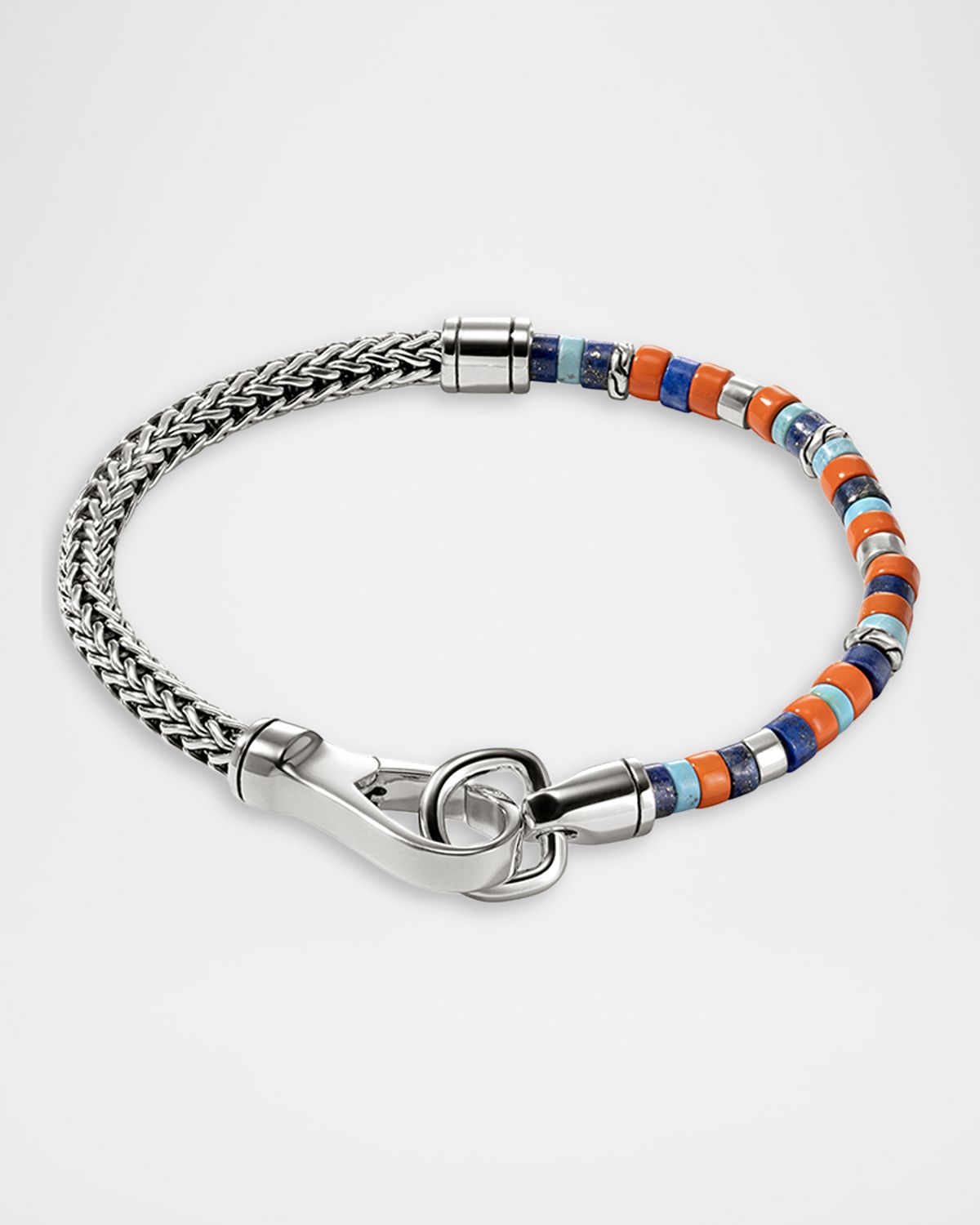 John Hardy Lapis and Turquoise Heishi Chain Bracelet with Sterling Silver, 4mm