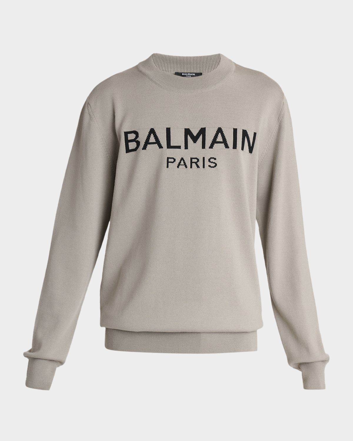 Balmain Men 's Wool Intarsia ogo Crewneck Sweater