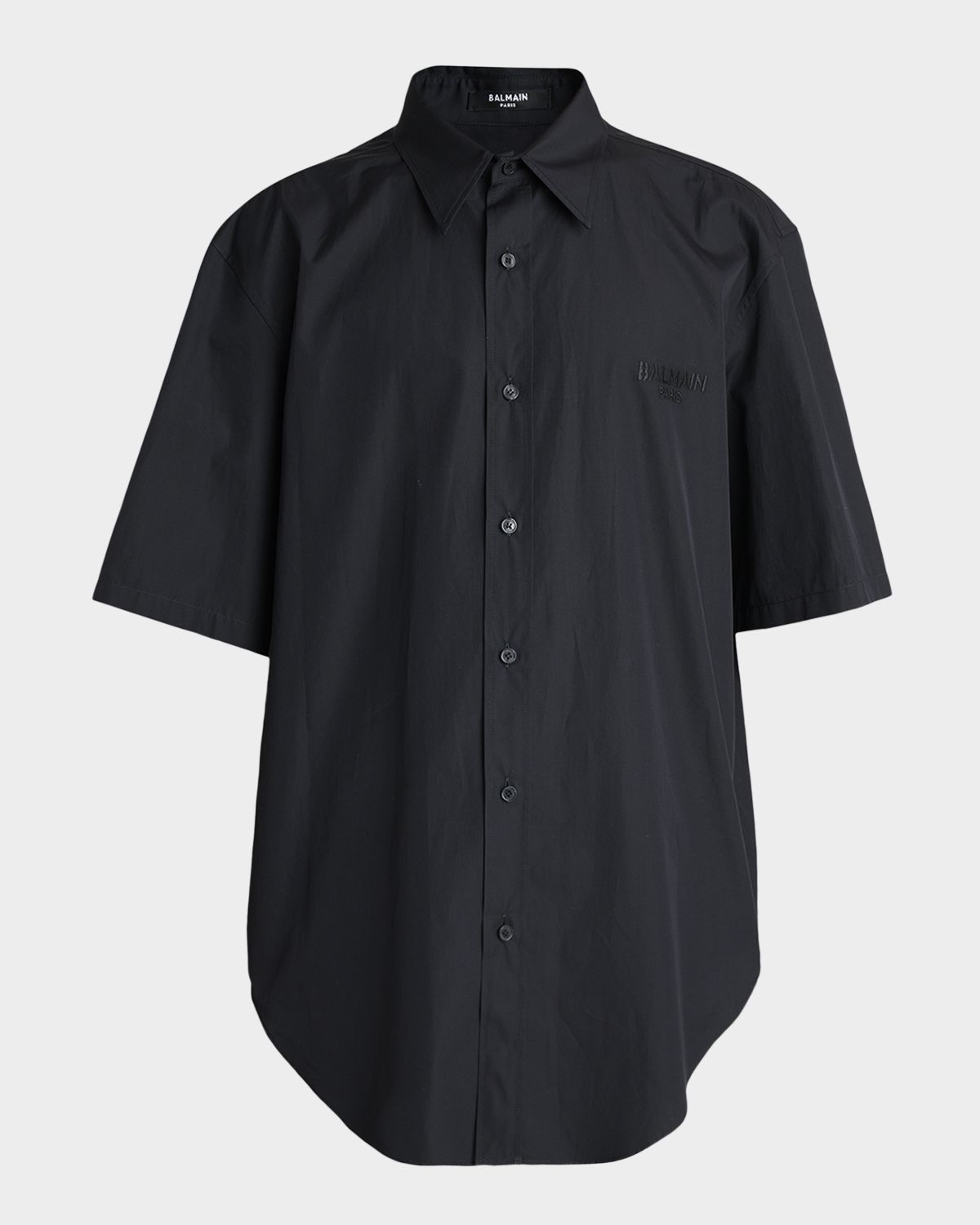 Balmain Men 's Poplin Embroidered-Logo Oversized Short-Sleeve Shirt
