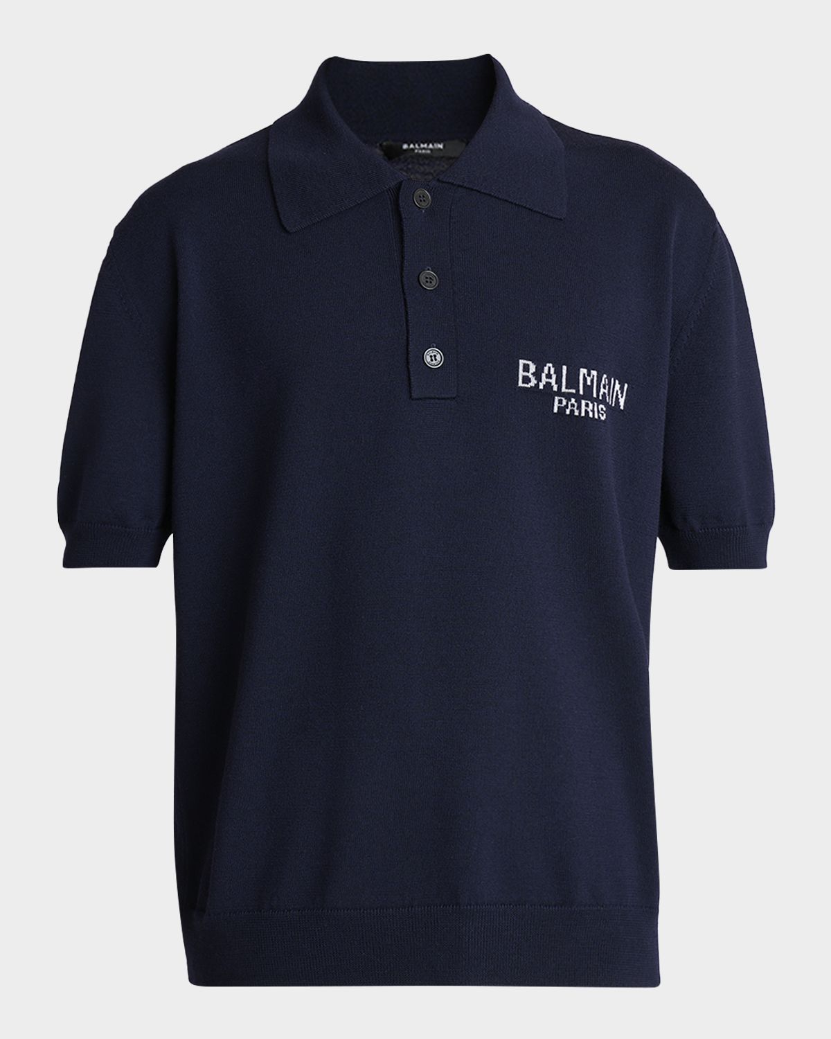 Balmain Men 's Intarsia Logo Wool Knit Polo Sweater