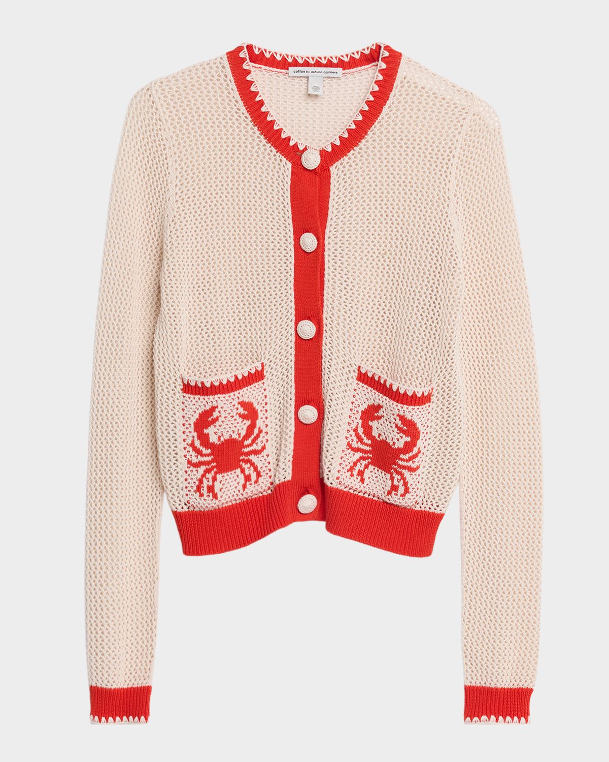 Autumn Cashmere Crab Intarsia Mesh-Knit Cardigan