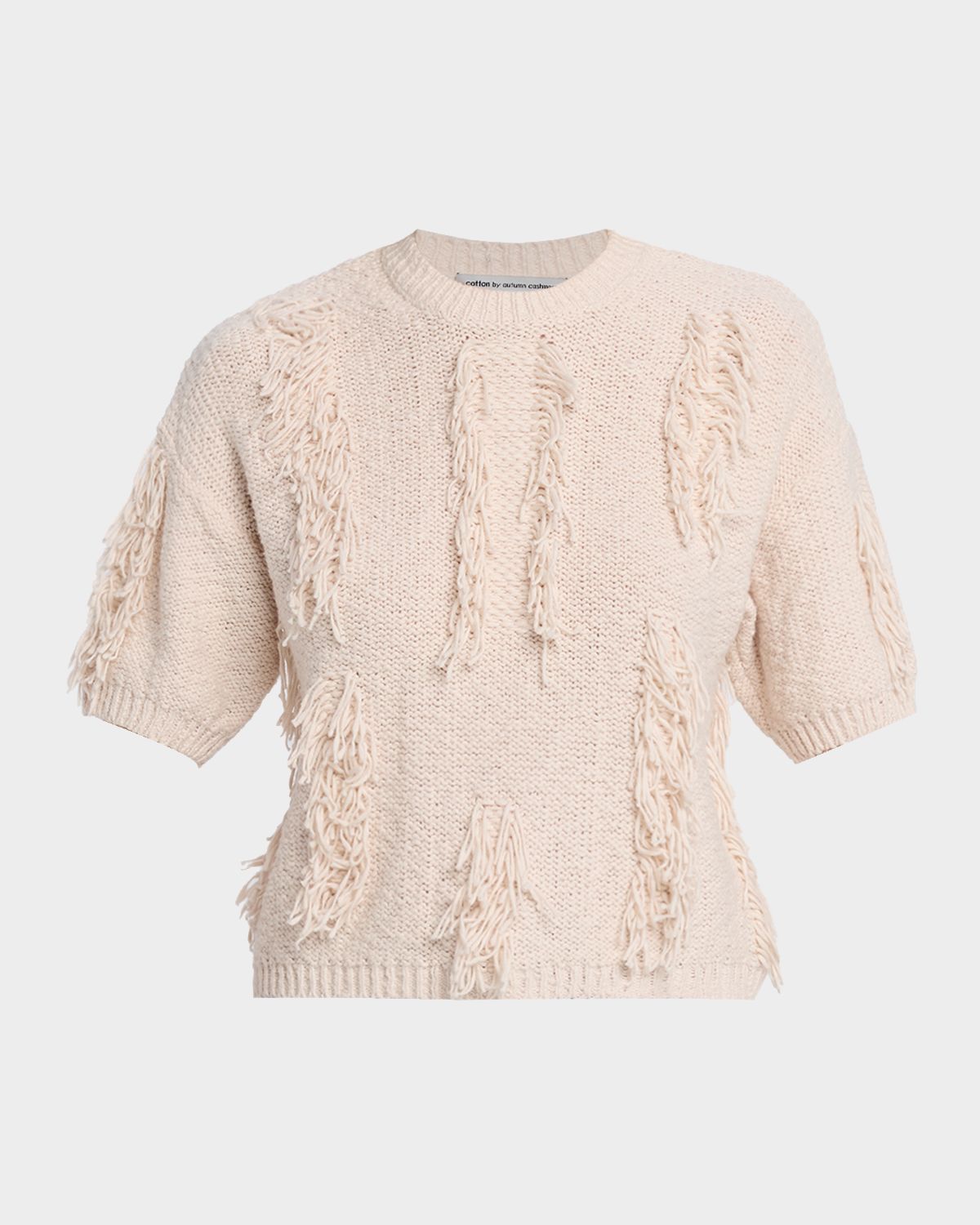 Autumn Cashmere Short-Sleeve Fringe Cotton Sweater