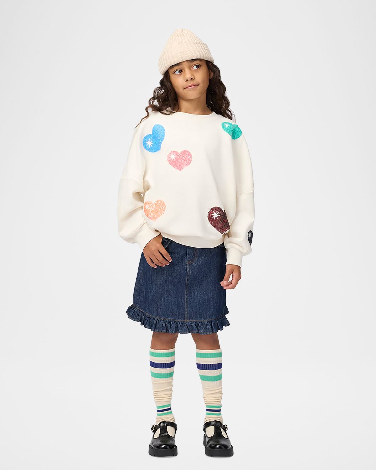 Molo Girl 's Berit Ruffled Denim Mini Skirt, Size 7-12 | Thumbnail 6