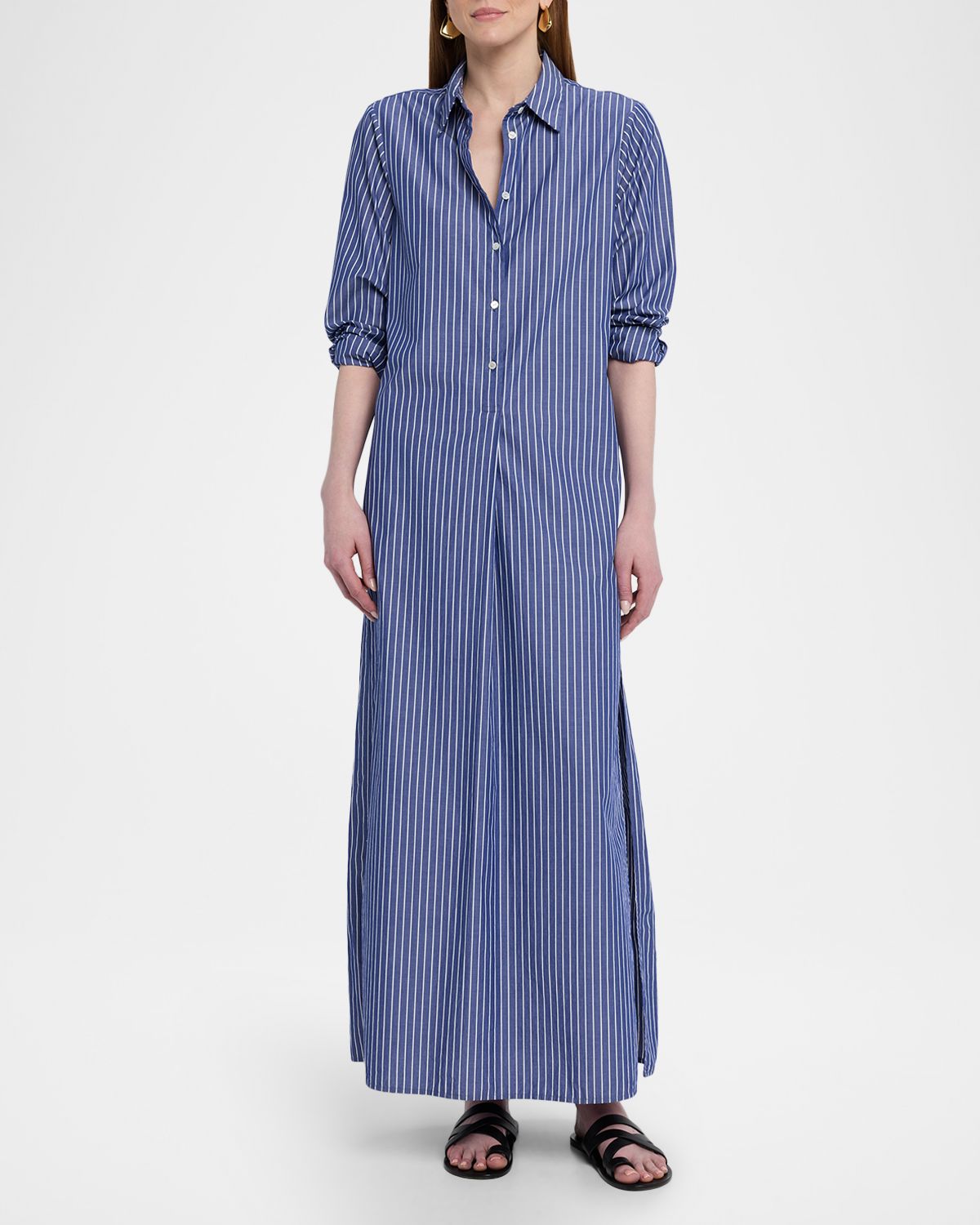 Nili Lotan Mina triped Cotton Long-leeve Maxi hirtdress