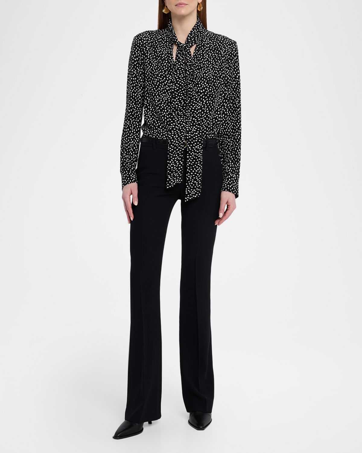 Nili Lotan Janese Dot-Print ilk Neck-Tie Blouse