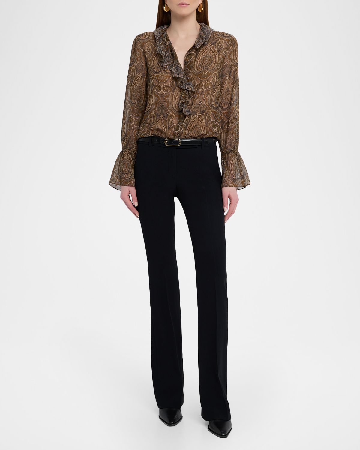 Nili Lotan Cecily Paisley Silk Ruffle Shirt