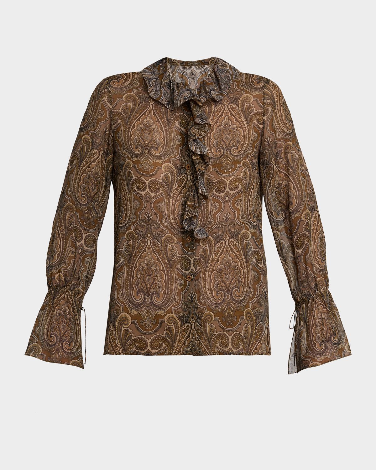 Nili Lotan Cecily Paisley Silk Ruffle Shirt