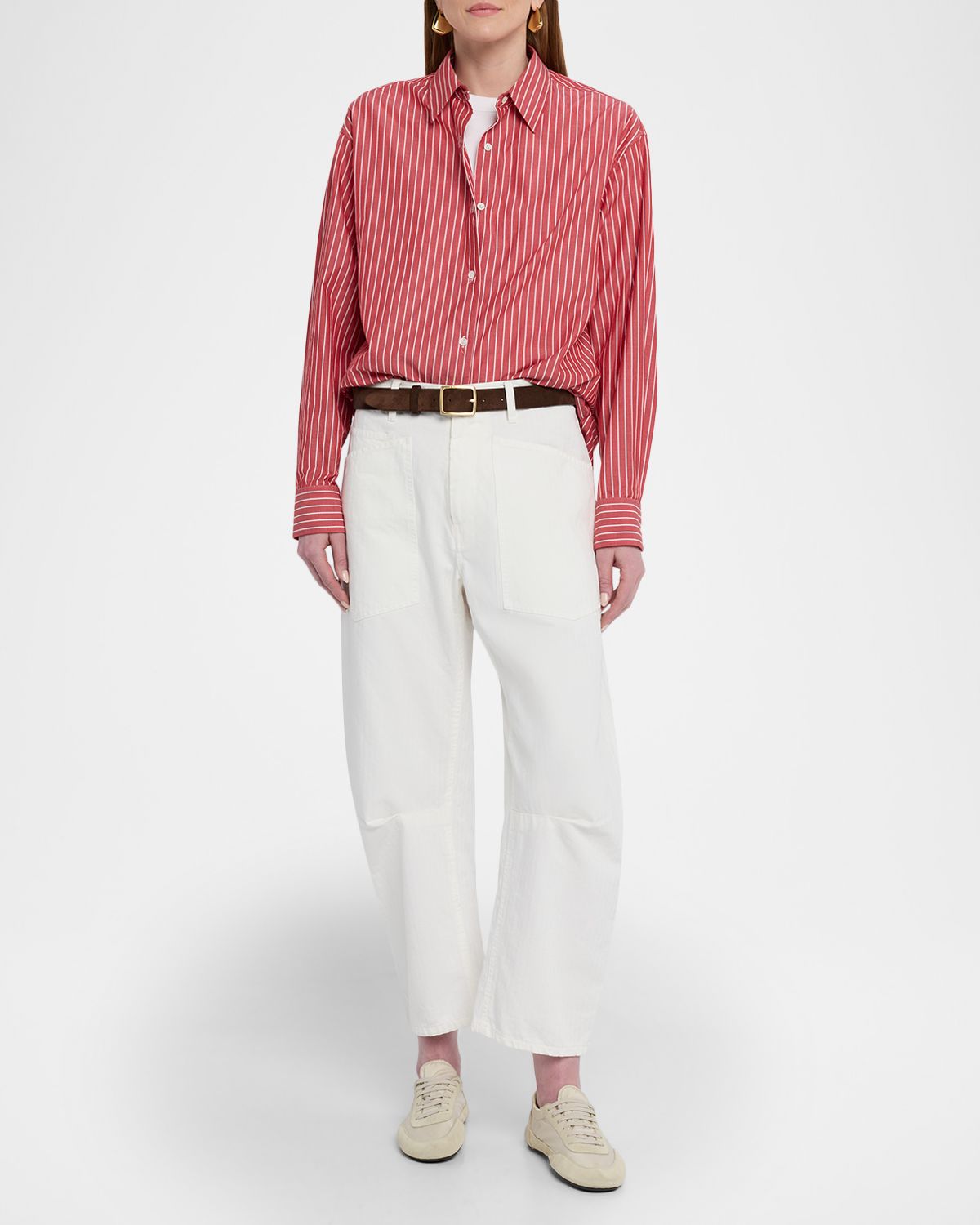 Nili Lotan Shon Herringbone Barrel-Leg Ankle Pants