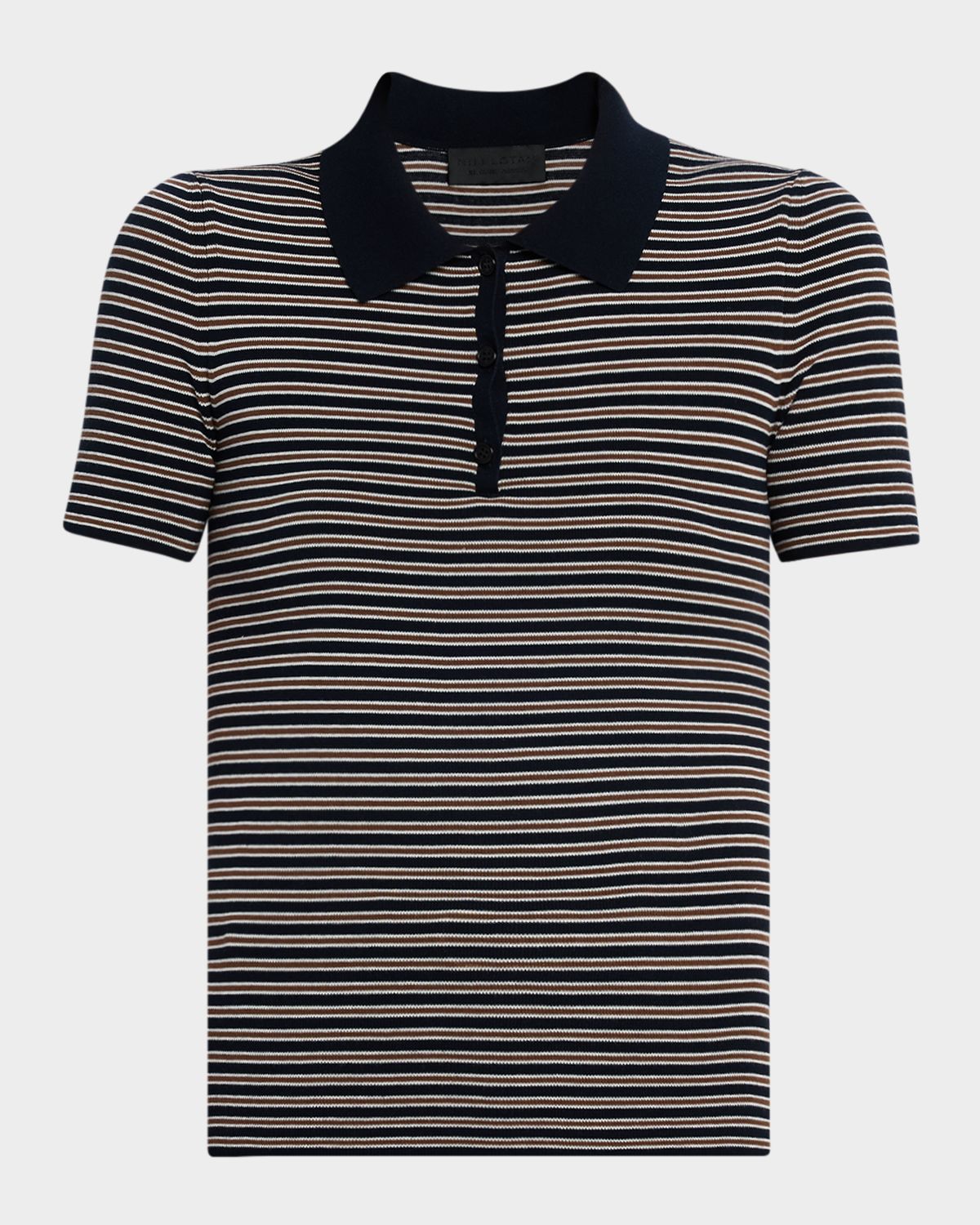 Nili Lotan Gemmatta Striped Rib Short-Sleeve Polo Top