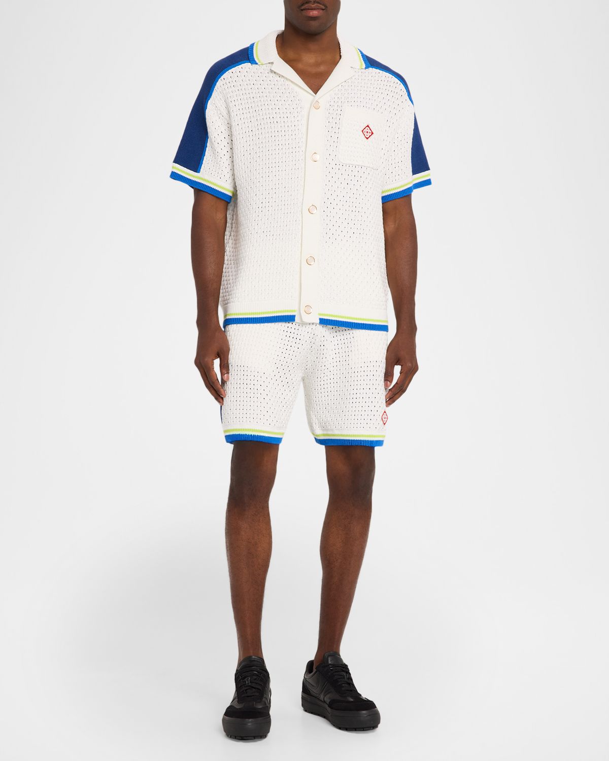 CASABLANCA Men 's Crochet Stripe-Trim Short-Sleeve Shirt
