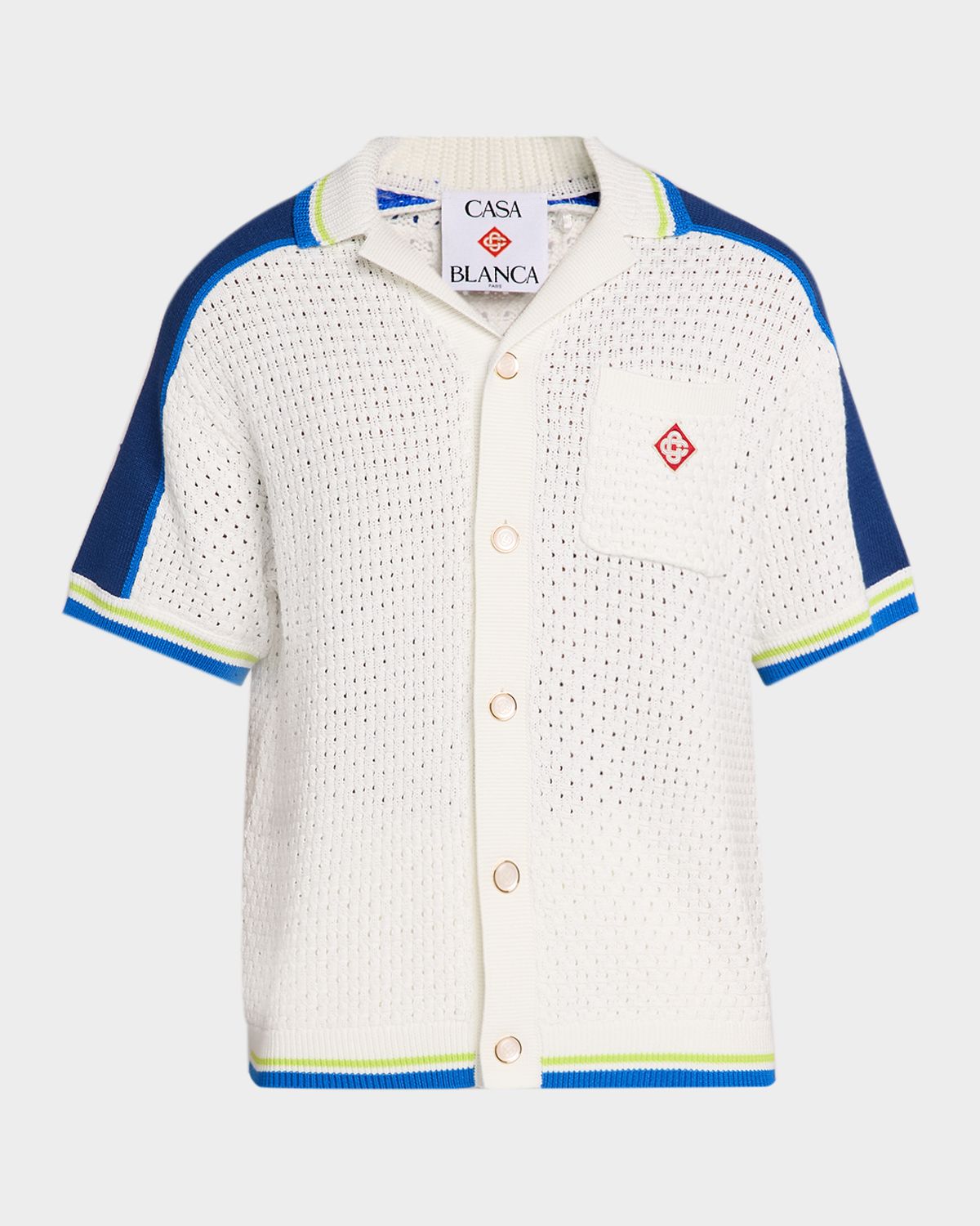 CASABLANCA Men 's Crochet Stripe-Trim Short-Sleeve Shirt
