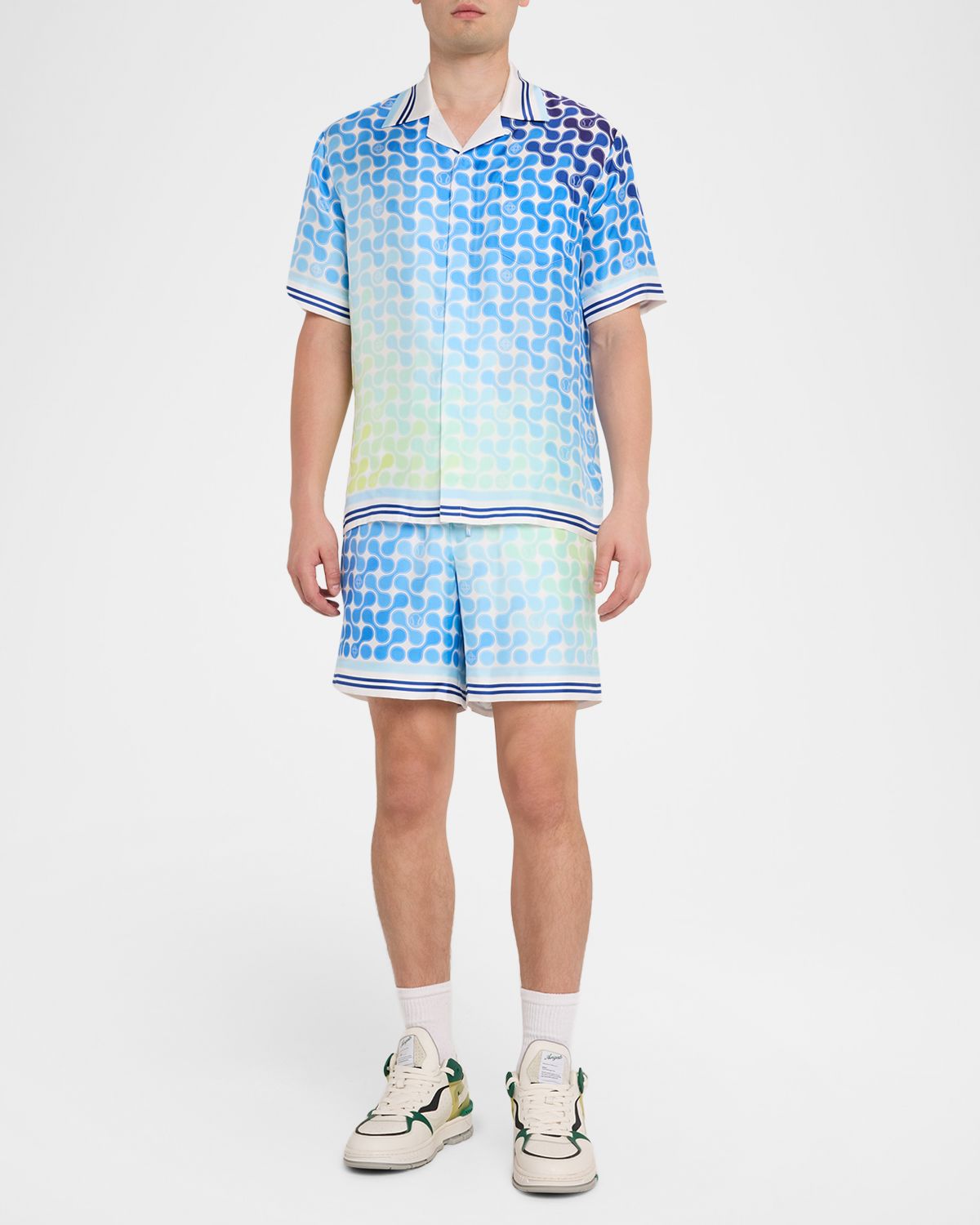 CASABLANCA Men 's Silk Gradient Tennis Tile Short-Sleeve Shirt