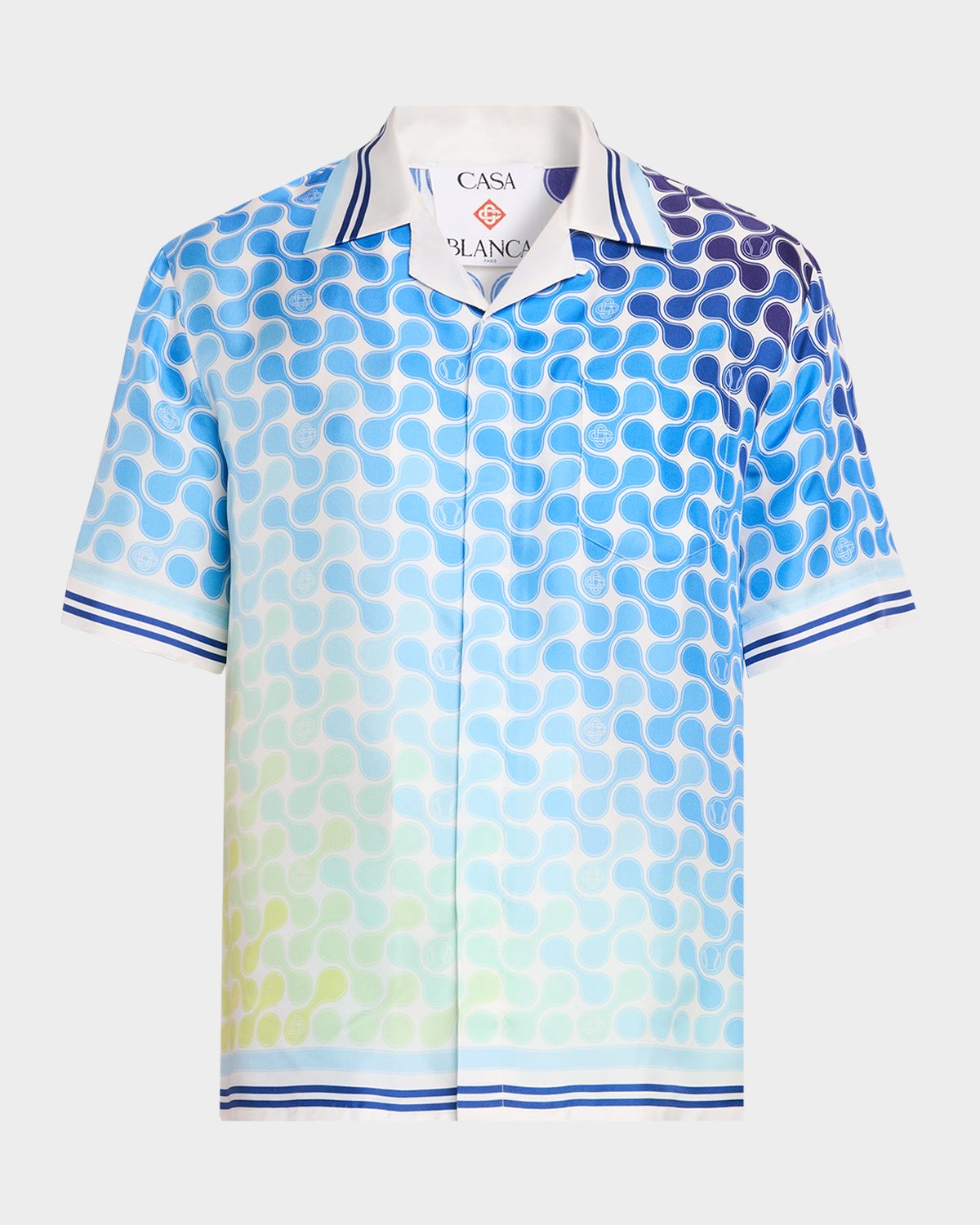 CASABLANCA Men 's Silk Gradient Tennis Tile Short-Sleeve Shirt