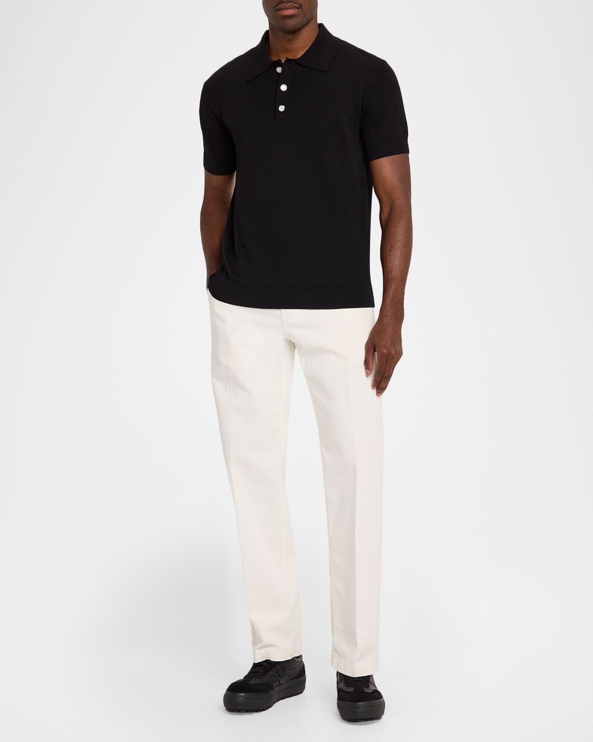 CASABLANCA Men 's Pointelle Monogram Knit Polo Shirt