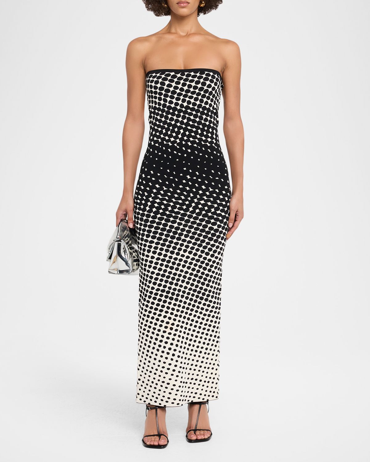 CHRISTOPHER JOHN ROGERS Halftone Wiggle Dot Knit Strapless Maxi Dress