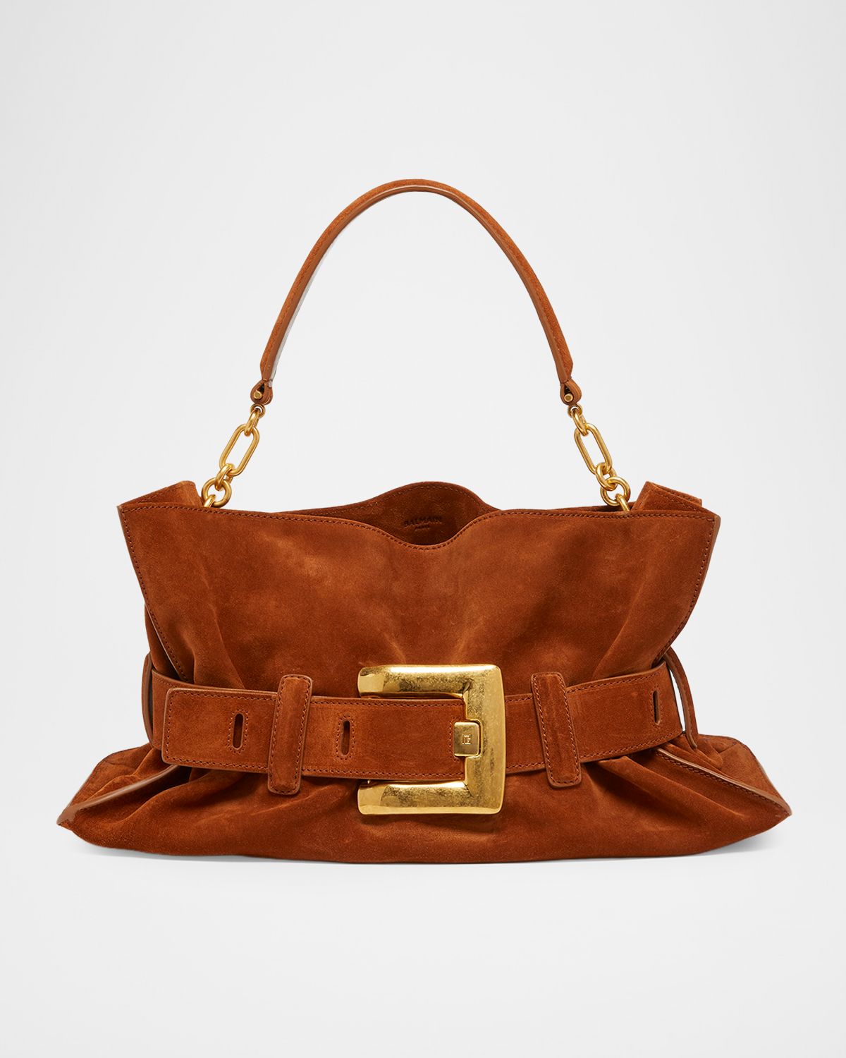 Balmain Anthem Medium Shoulder Bag in Suede