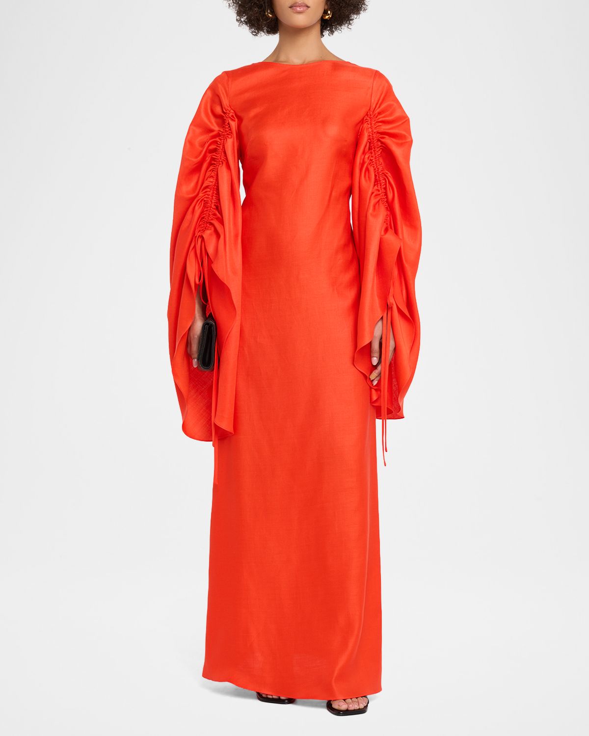 CHRISTOPHER JOHN ROGERS Ruched Shell-Sleeve Bow Backless Maxi Dress