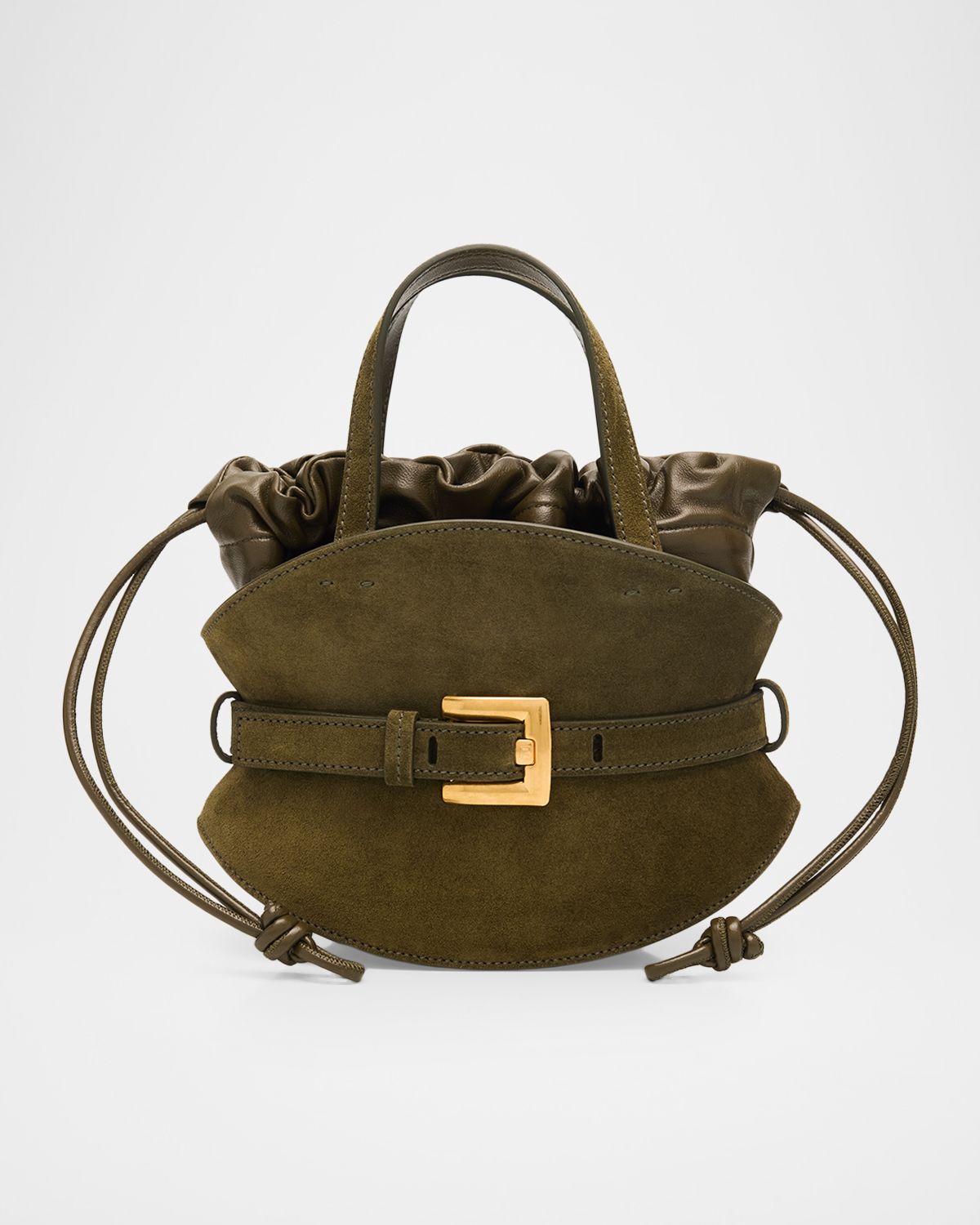 Balmain Shuffle Small Belted Top-Handle Bag in Suede