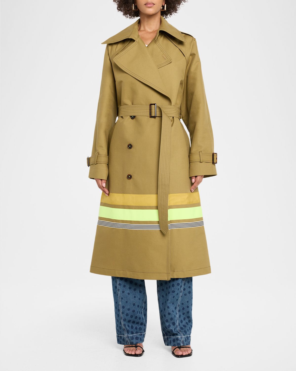 CHRISTOPHER JOHN ROGERS Striped Oversized Trench Coat