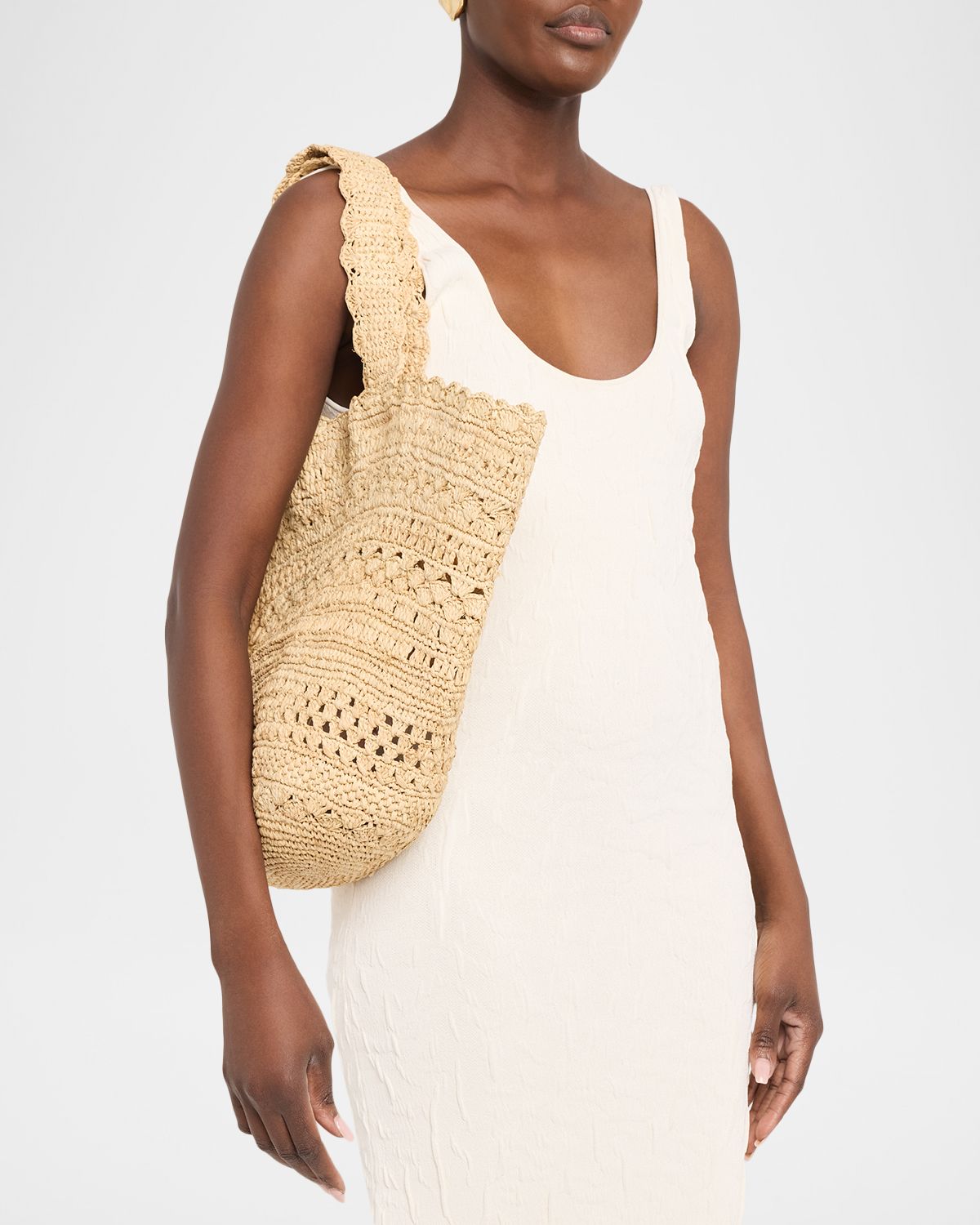 BTB Los Angeles Mikala Crochet Raffia Tote Bag