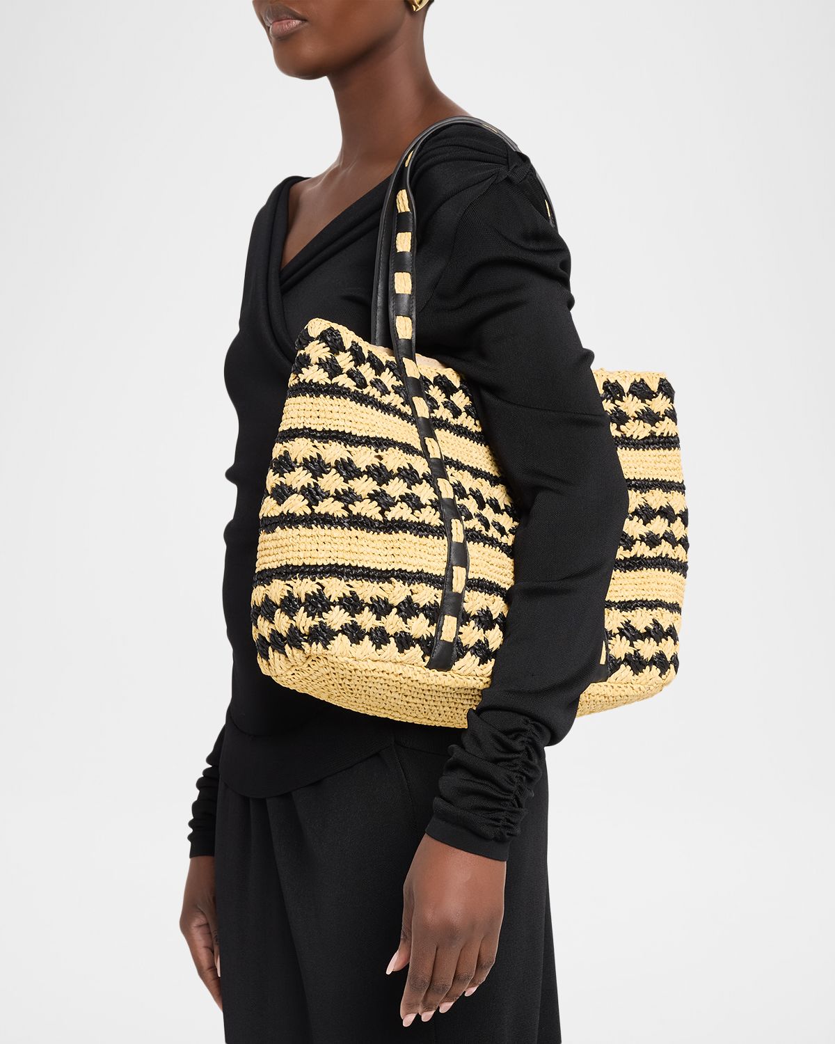 BTB Los Angeles Mae Two-Tone Raffia Tote Bag