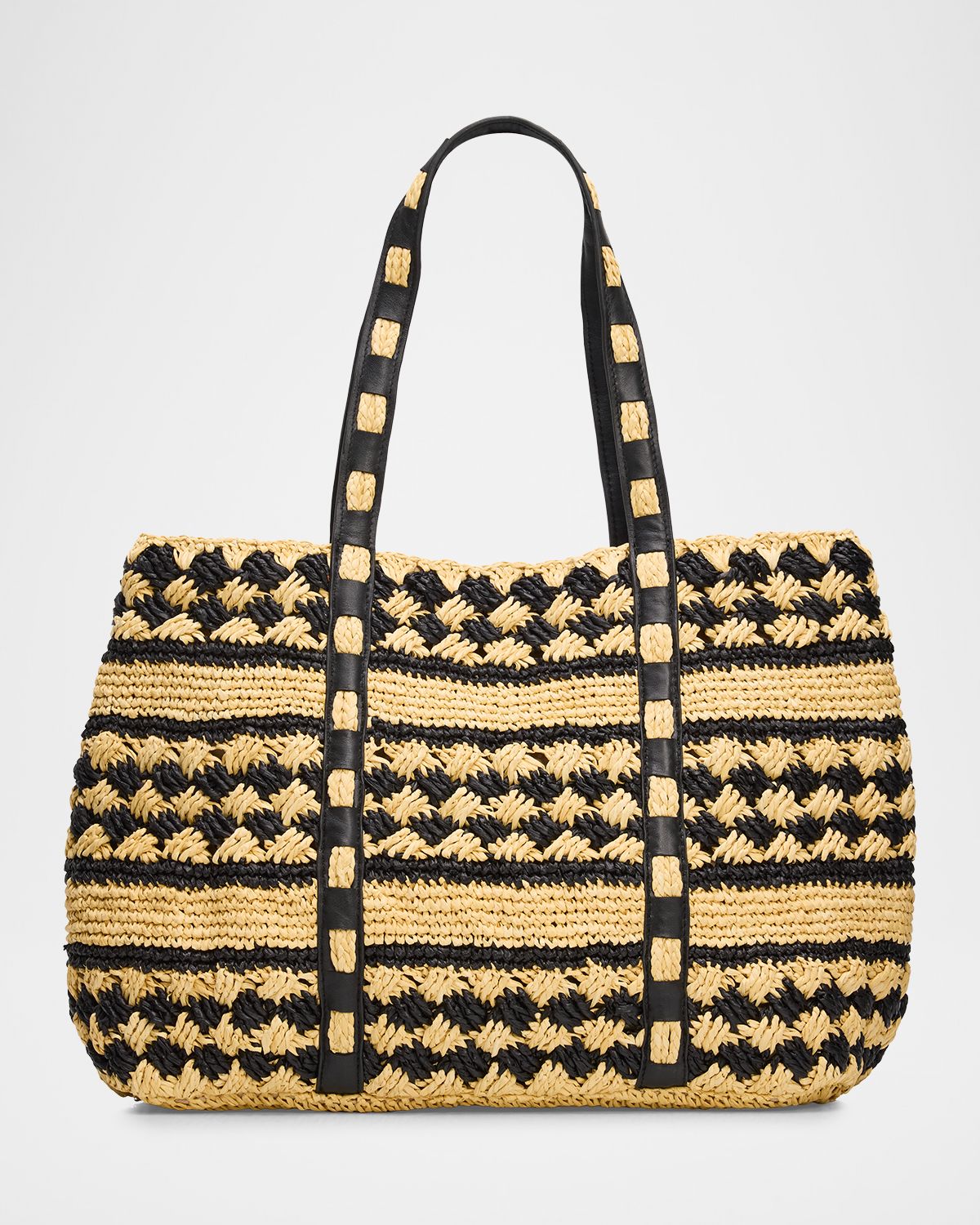 BTB Los Angeles Mae Two-Tone Raffia Tote Bag