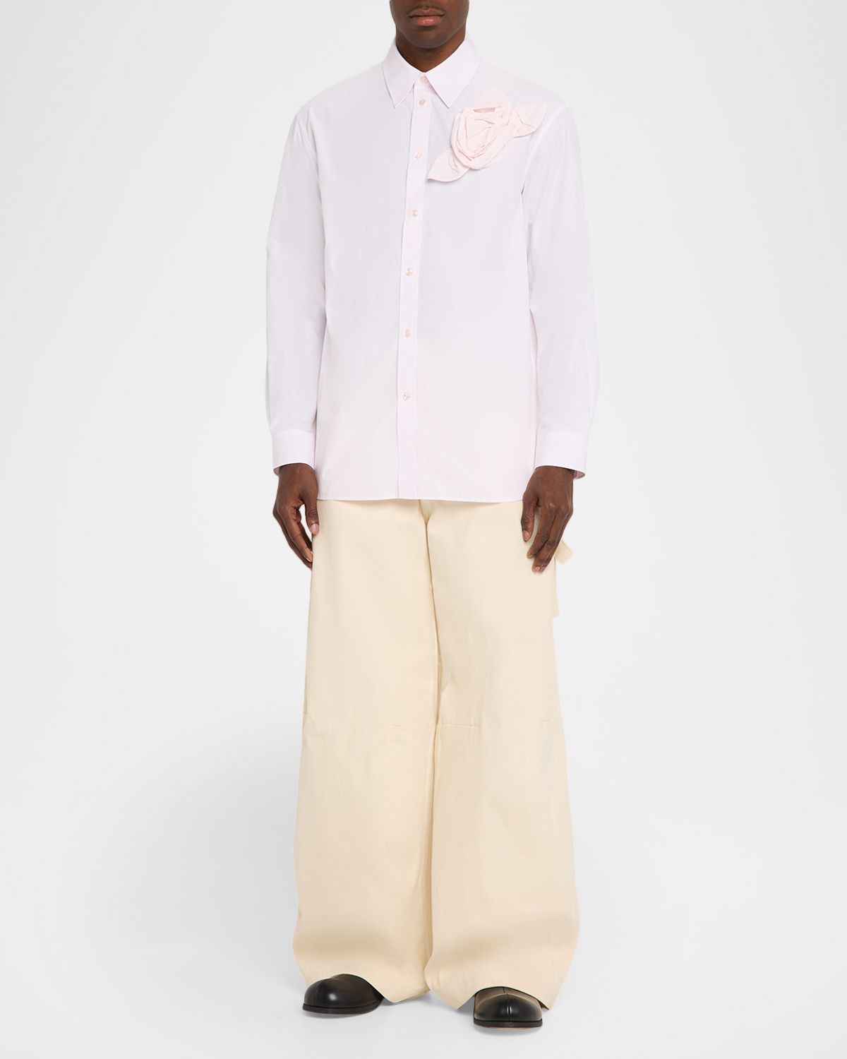 Simone Rocha Men 's Pressed Rose-Applique Poplin Dress Shirt