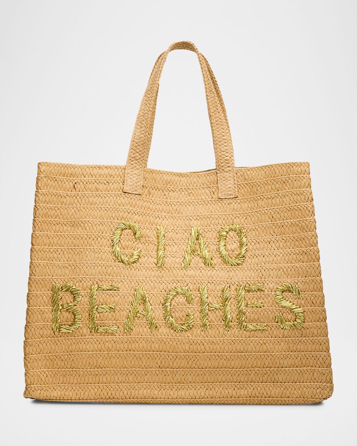 BTB Los Angeles Ciao Beaches Embroidered Straw Tote Bag