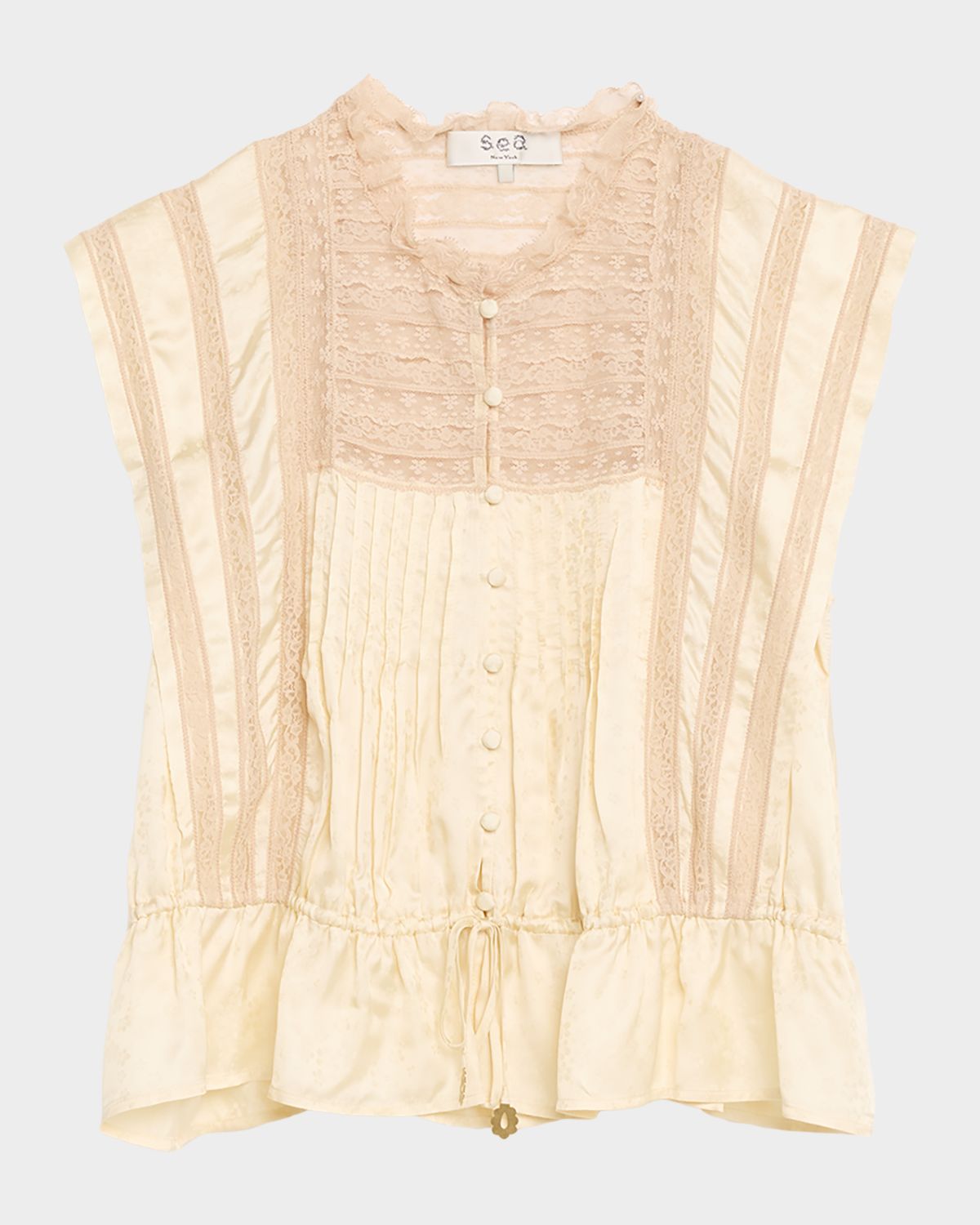 Sea Ethel Lace-Embroidered Satin Top