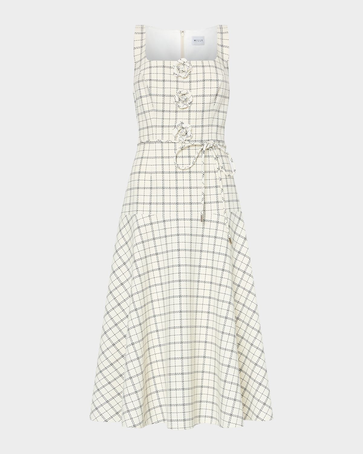 Milly Mira Floral Appliqué Plaid Midi Dress