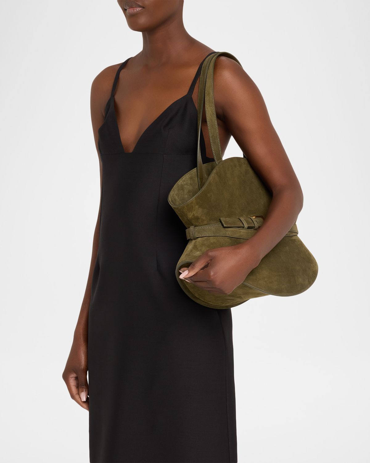 Balmain Shuffle Medium Suede Shoulder Bag