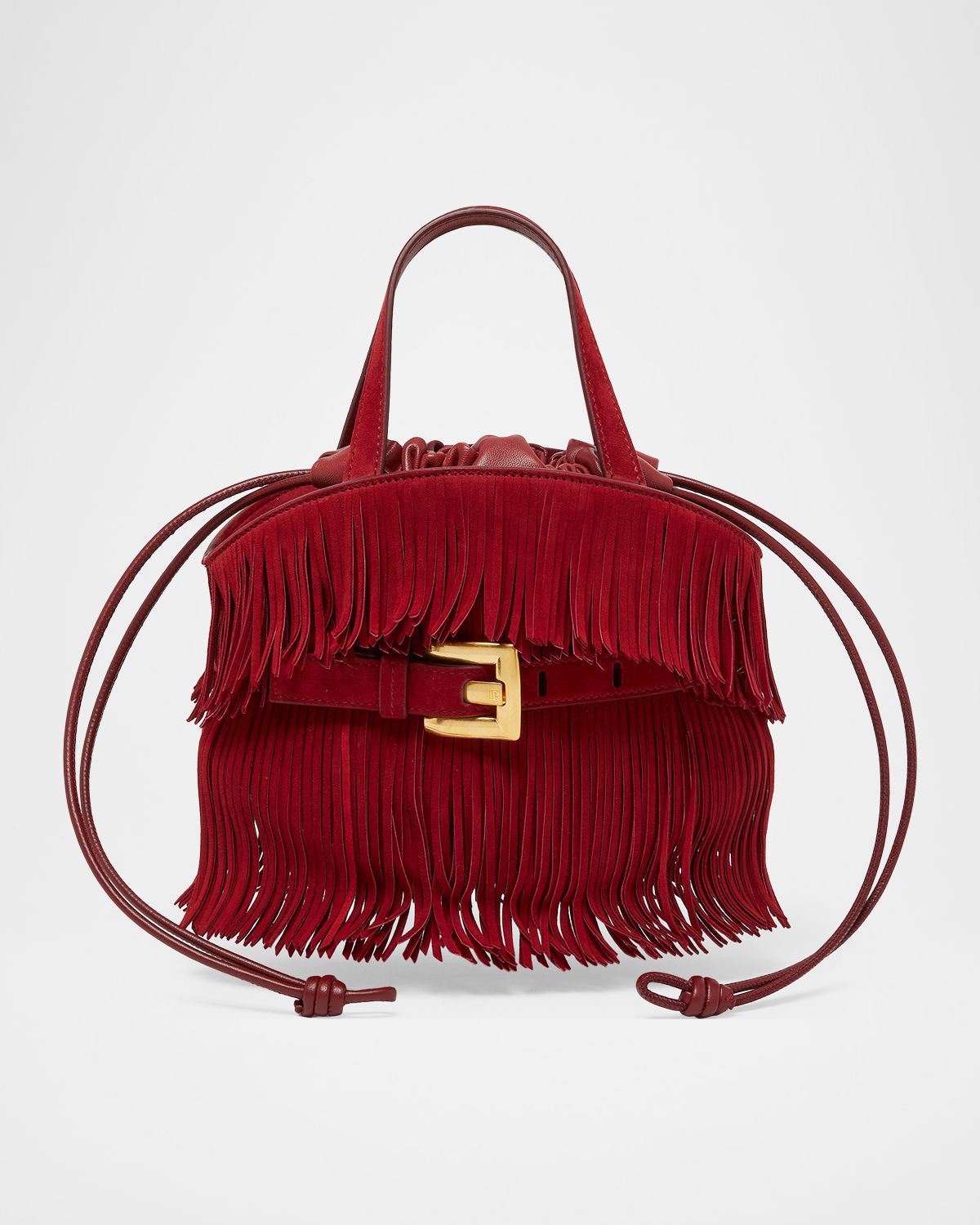 Balmain Shuffle Mini Fringe Suede Top-Handle Bag