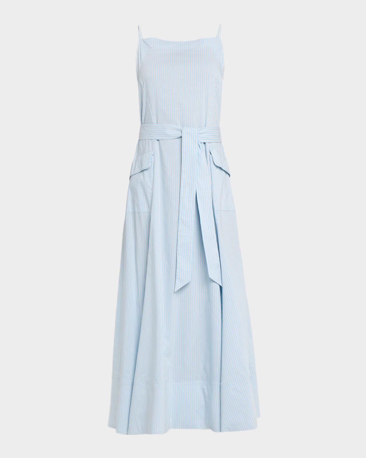Lela Rose Striped Cotton Poplin Belted Midi Dress