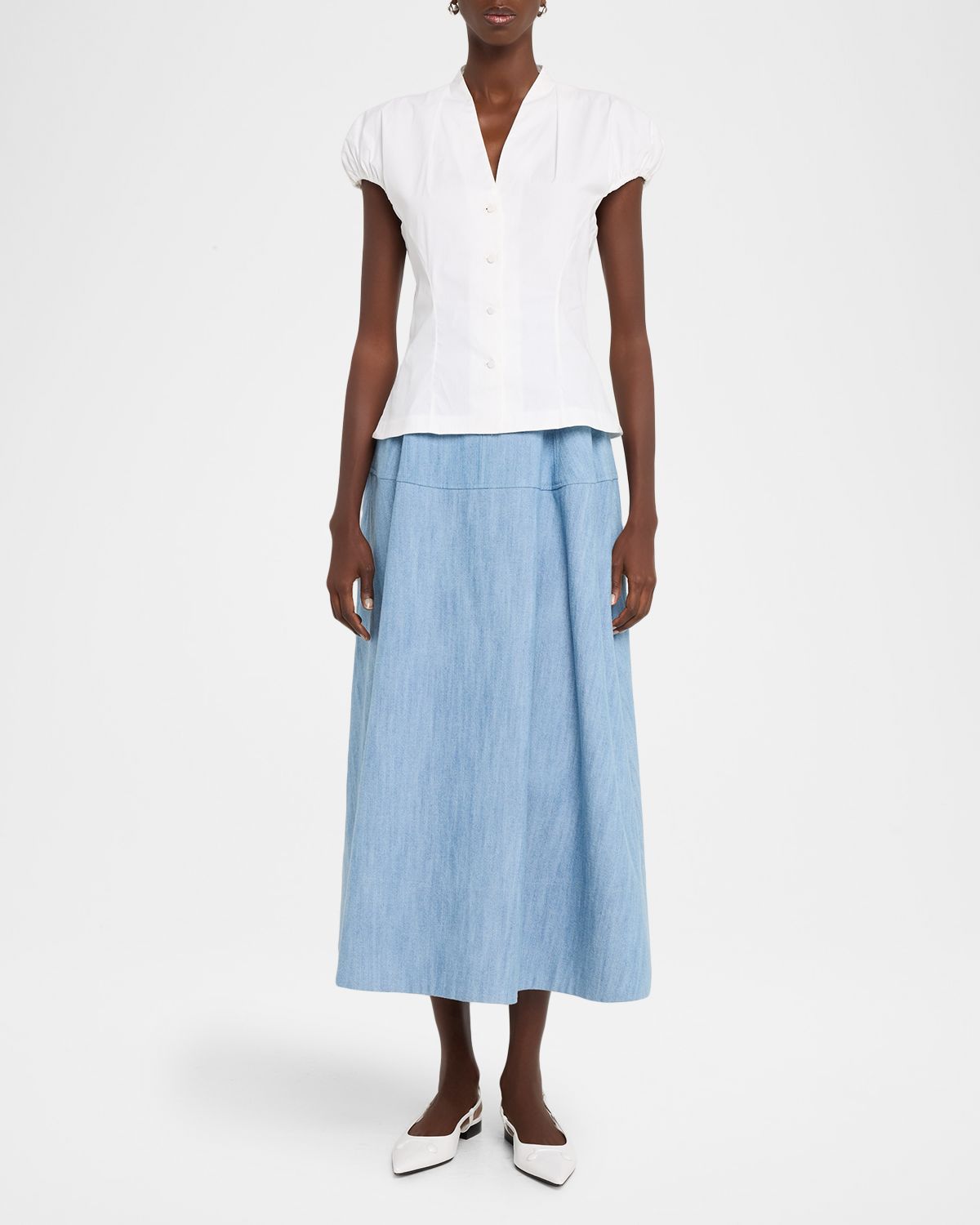 Lela Rose Denim A-Line Midi Skirt