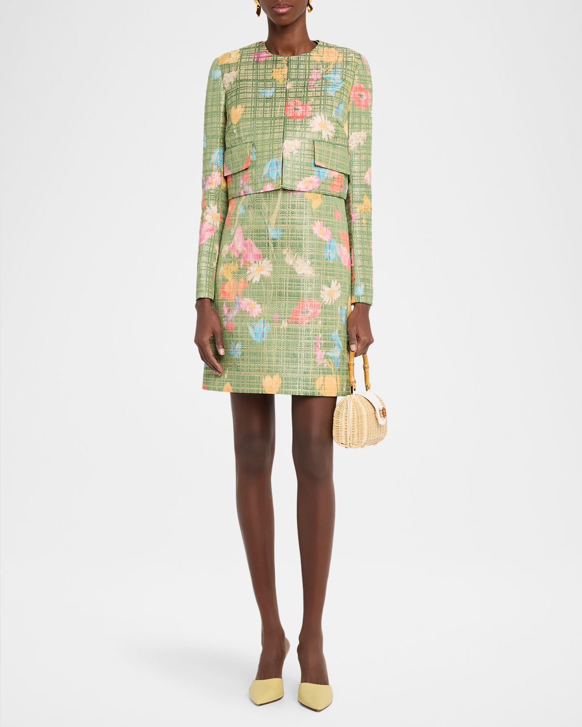 Lela Rose Floral Raffia Embroidered Tulle Sleeveless Mini Dress