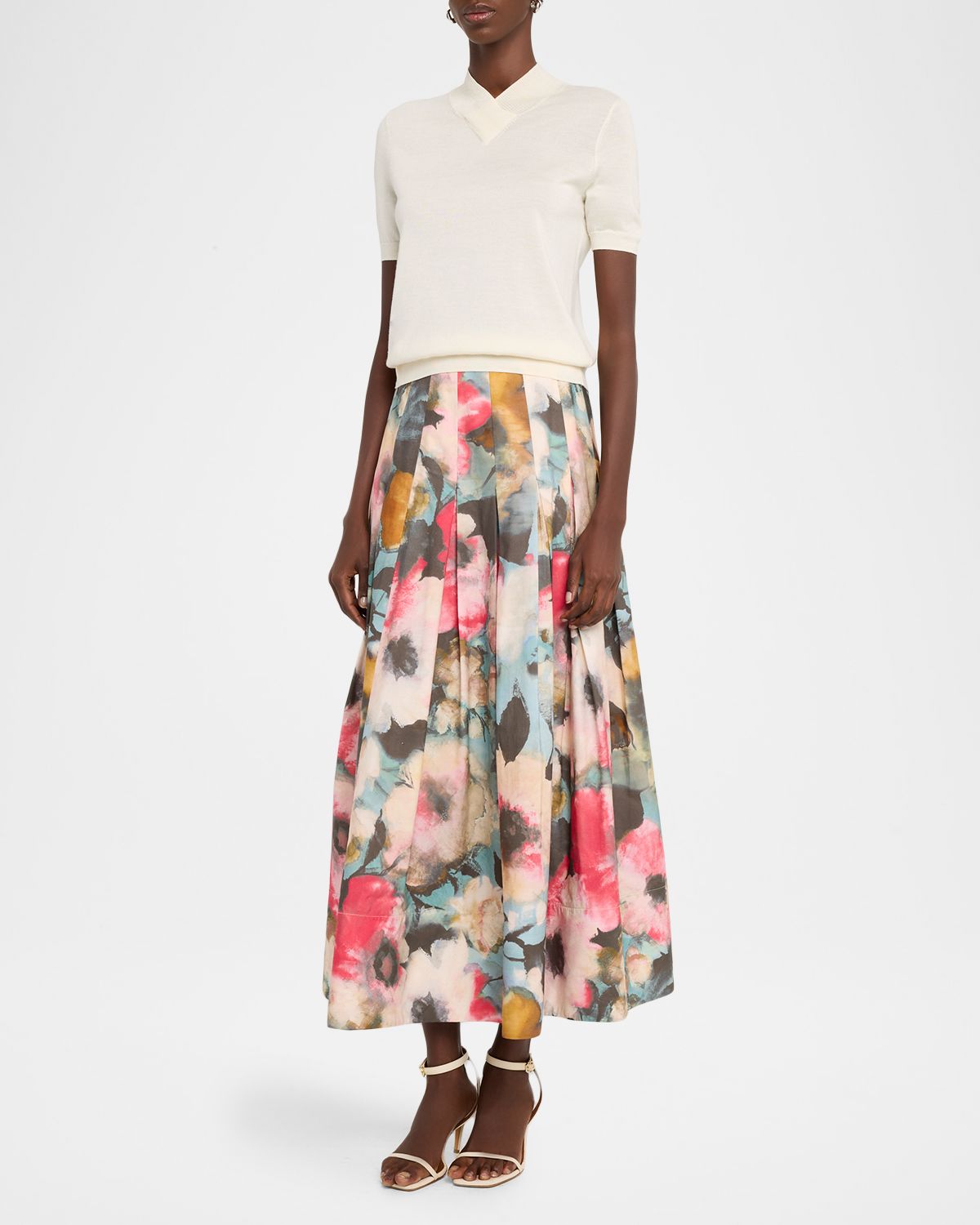 Lela Rose Merino Silk Knit Short-Sleeve Sweater