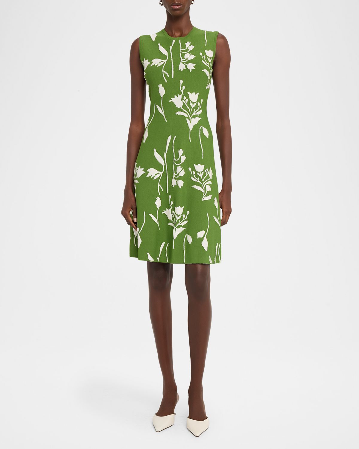 Lela Rose Floral Jacquard Knit Sleeveless A-Line Dress