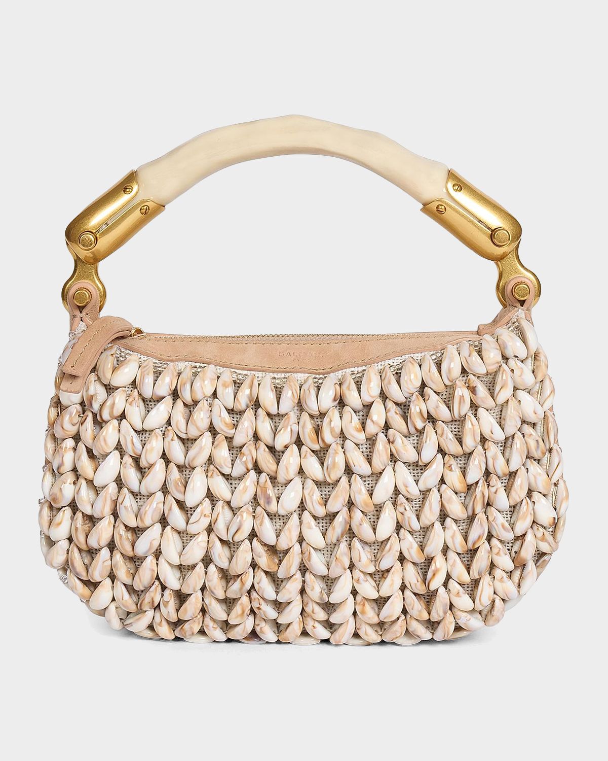 Balmain Ebene Mini Top-Handle Bag in Suede and Shells