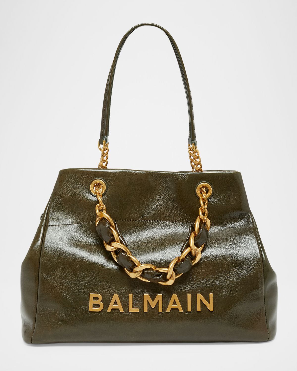 Balmain Cabas 1945 Crinkled Leather Shopper Tote Bag