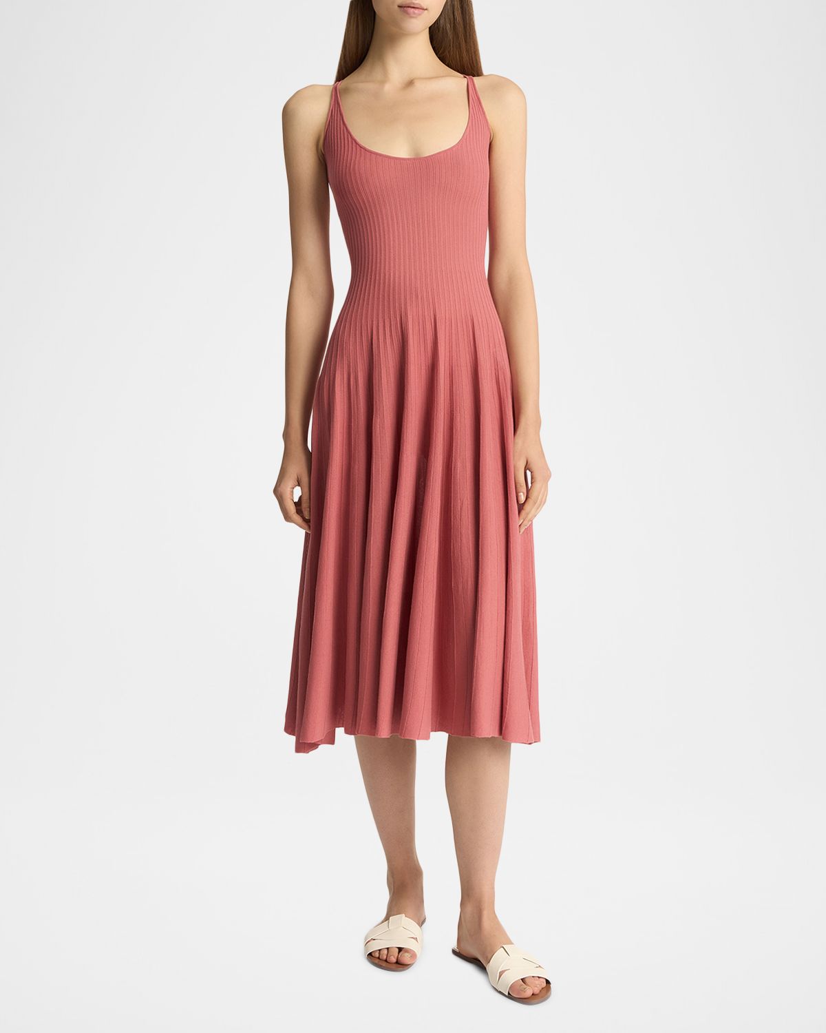 Malo Cotton Mako Pleated Knit Sleeveless Midi Dress