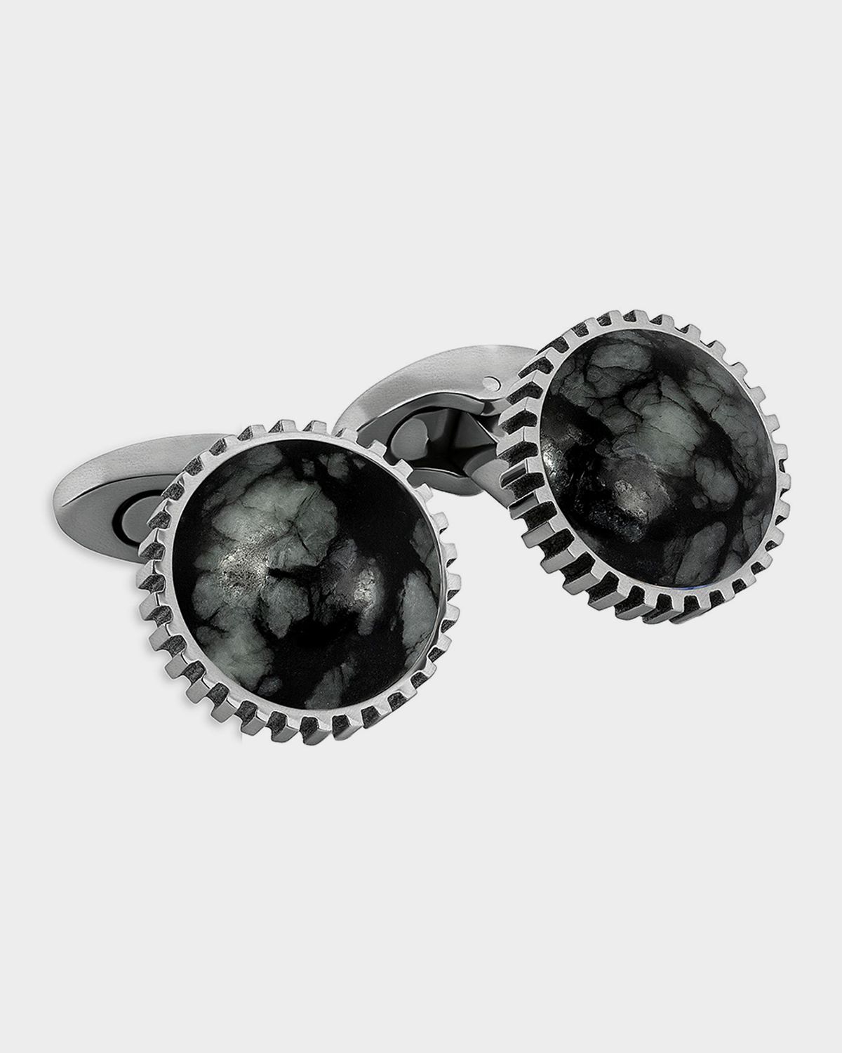 Tateossian Men 's Round Line Stone Gear Cufflinks