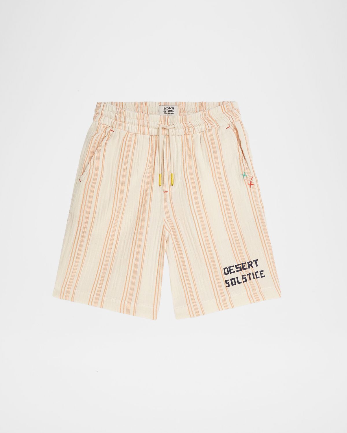 Scotch & Soda Boy 's Placed Embroidery Stripe Cotton Shorts, Size 4-12