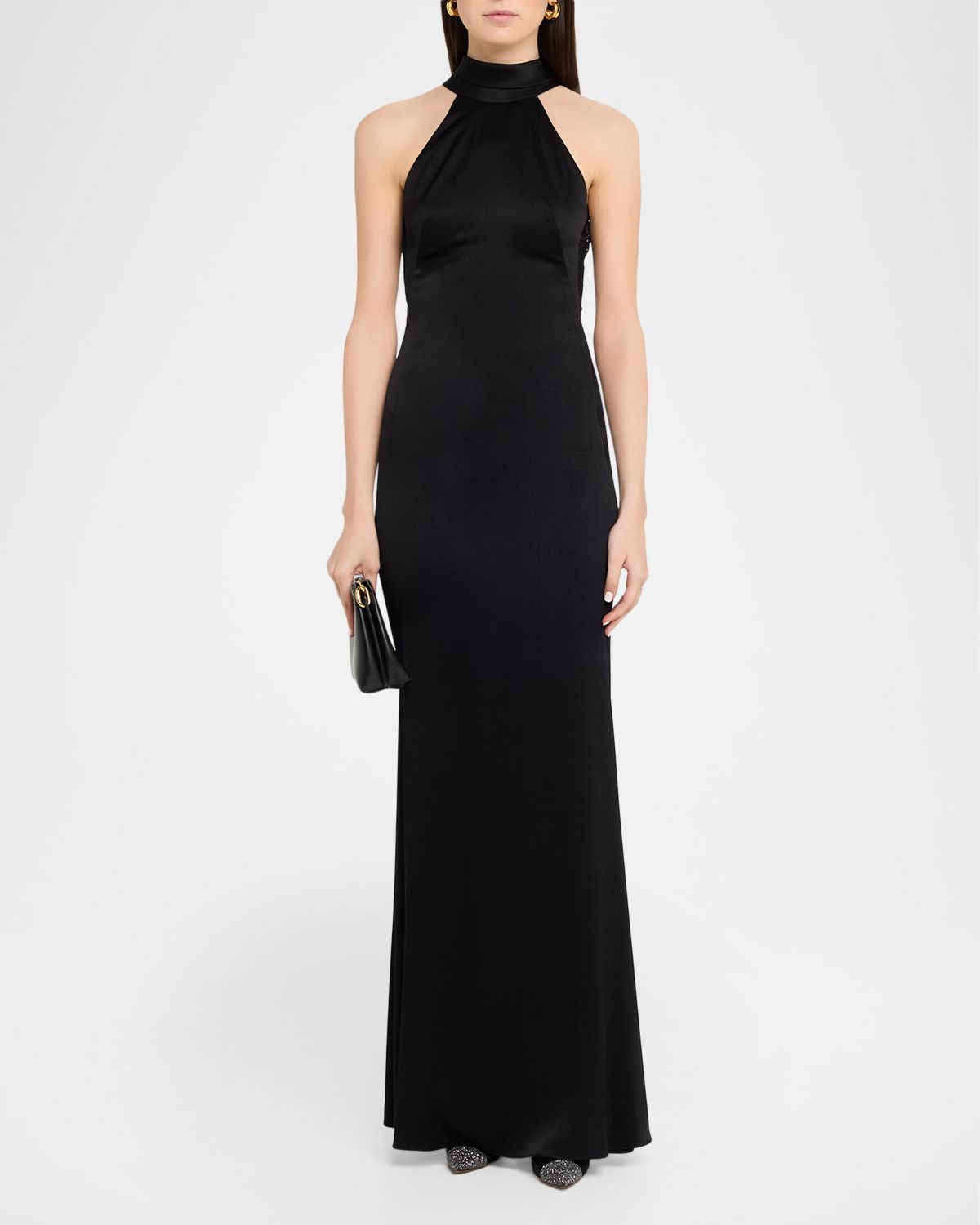 Ungaro Poppy Lace-Back Halter Column Gown